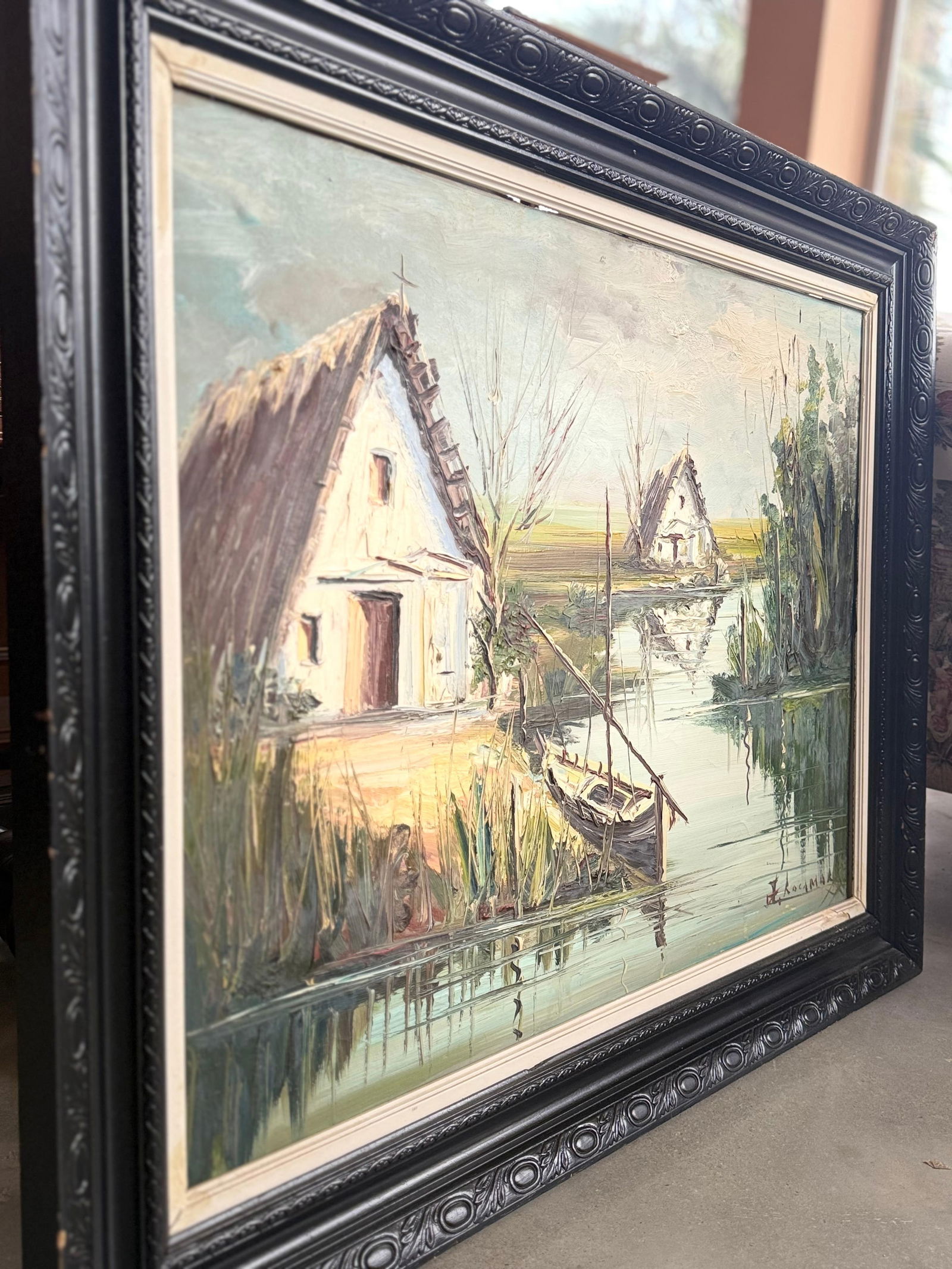 Landscape with Hut oil on Canvas Painting Mediterranean Spanish , Rocamora - 6