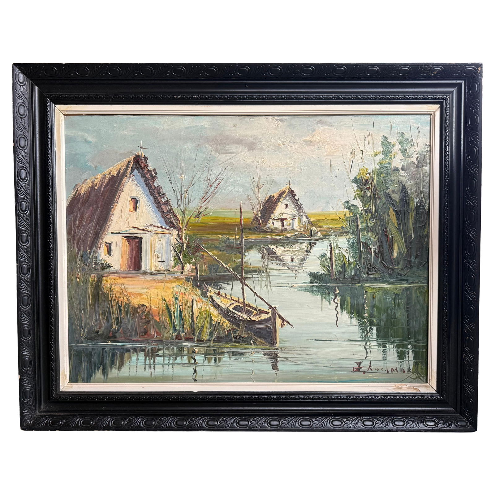 Landscape with Hut oil on Canvas Painting Mediterranean Spanish , Rocamora - 7