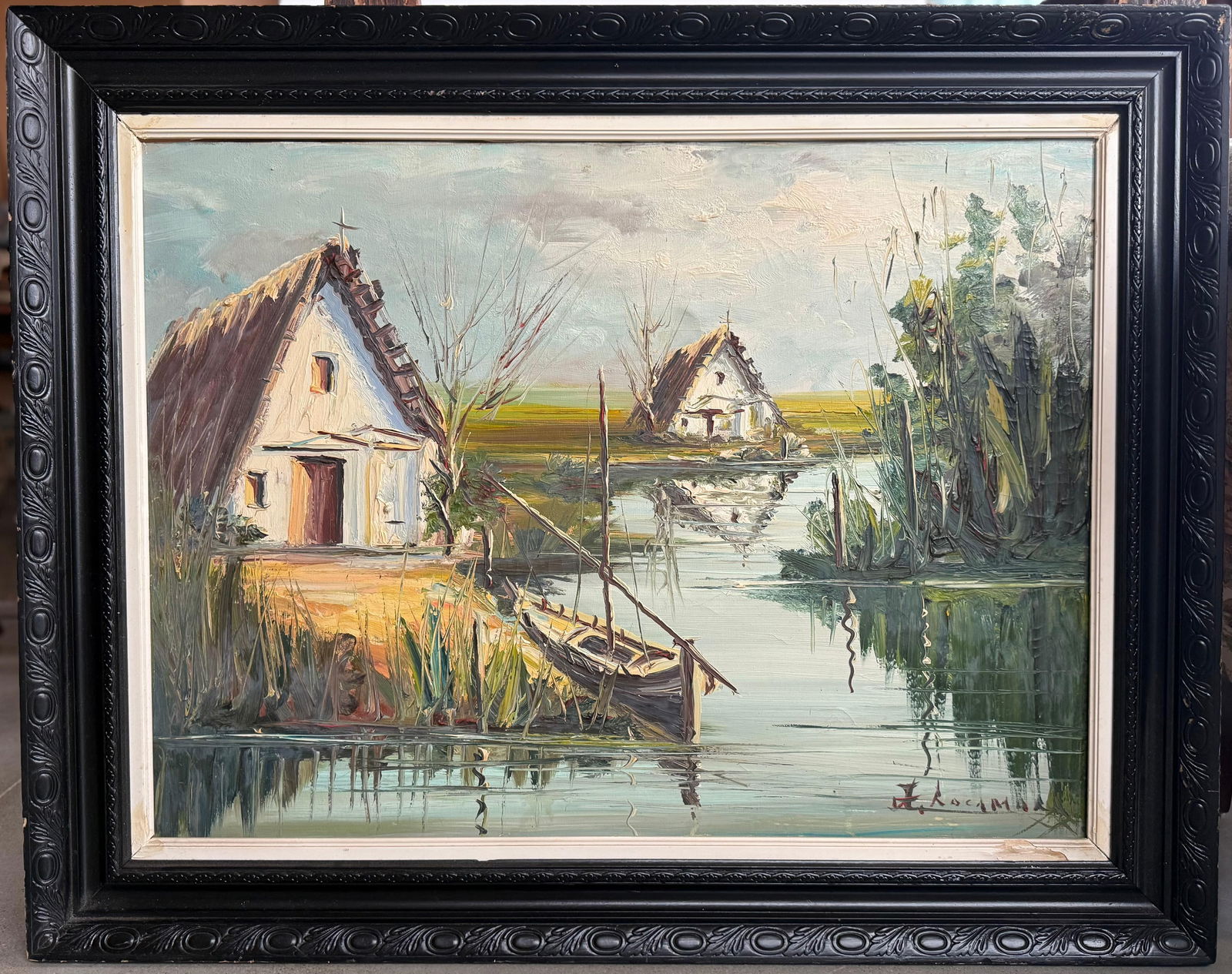 Landscape with Hut oil on Canvas Painting Mediterranean Spanish , Rocamora - 8