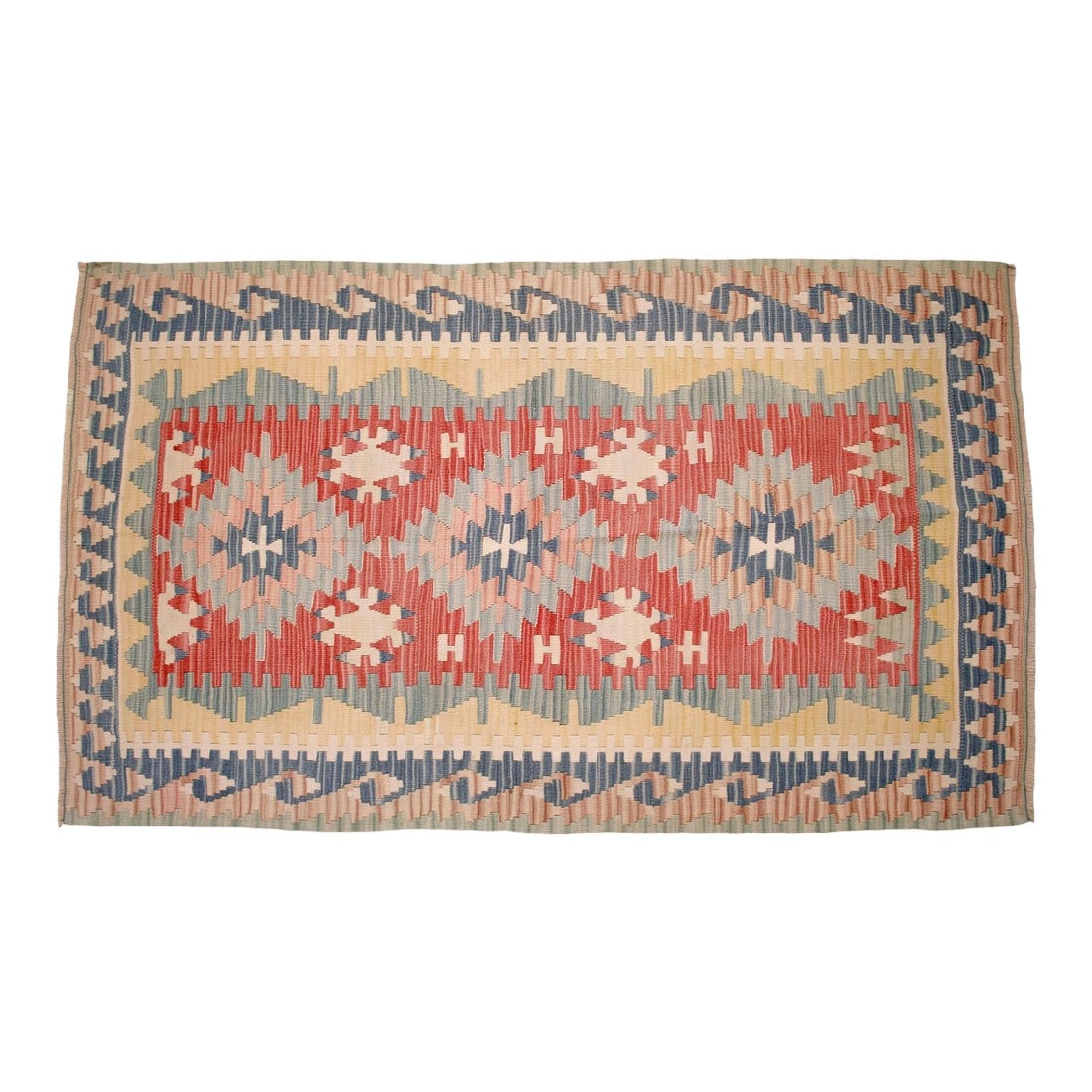 Soft Colors Hand Woven Vintage Turkish Rug Kilim 1980 Wool Natural Dyes Accent Rug 3'7"x 6' (1 of 10)