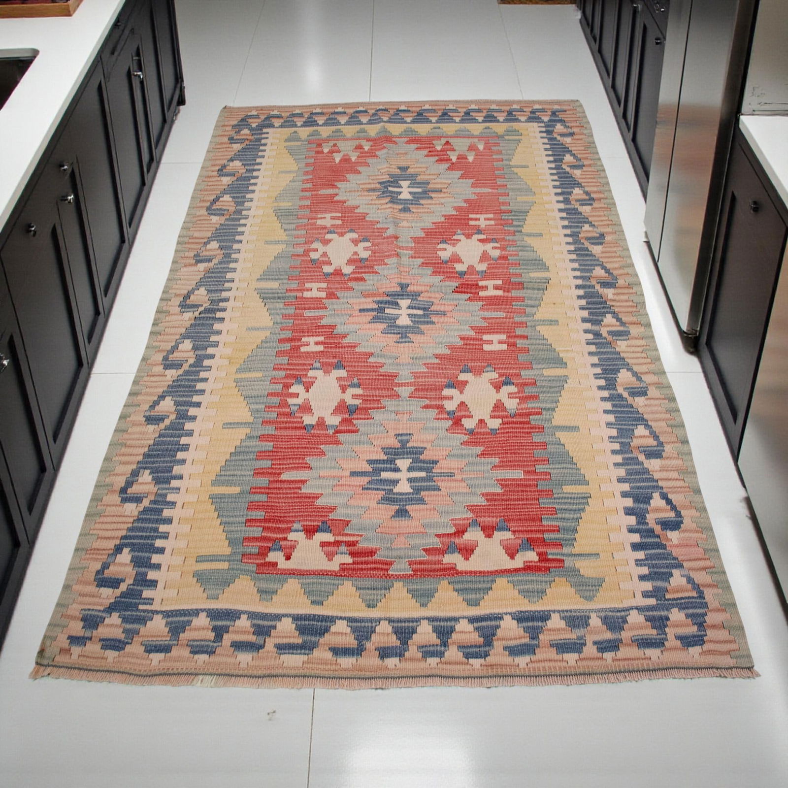 Soft Colors Hand Woven Vintage Turkish Rug Kilim 1980 Wool Natural Dyes Accent Rug 3'7"x 6' - 3