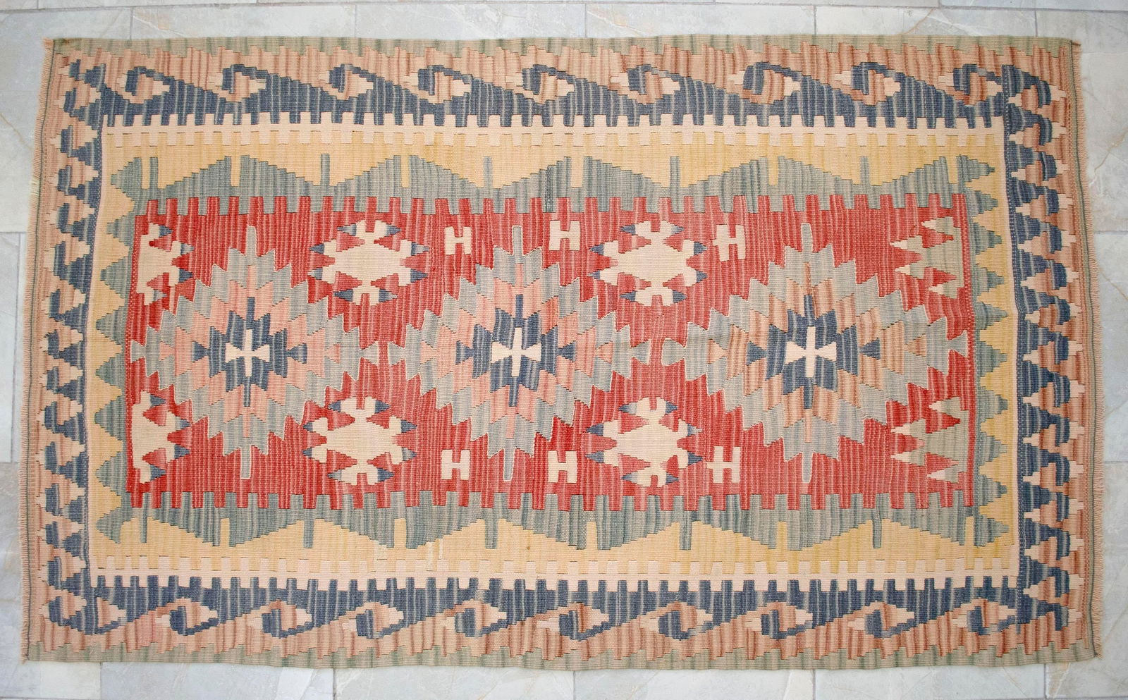 Soft Colors Hand Woven Vintage Turkish Rug Kilim 1980 Wool Natural Dyes Accent Rug 3'7"x 6' - 6