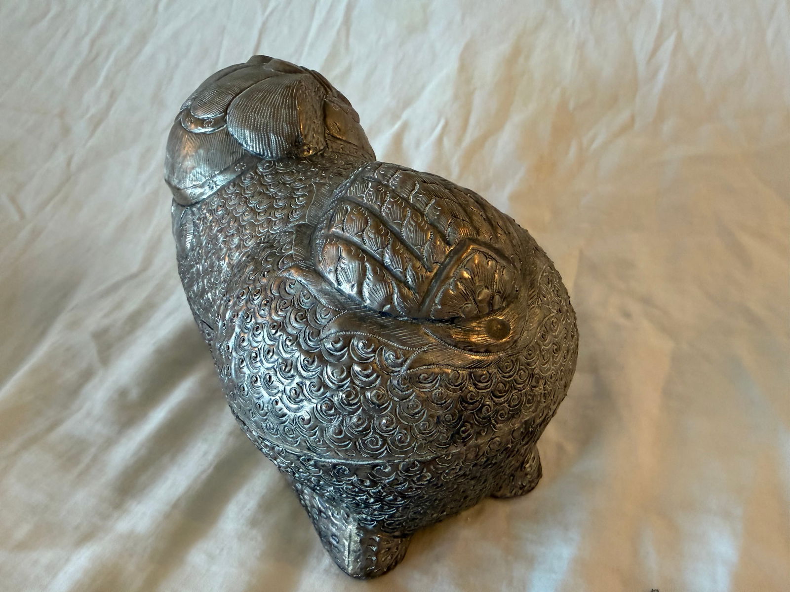 Large Antique Cambodian Silver-Plated Foo/Fu Dog Box - 8