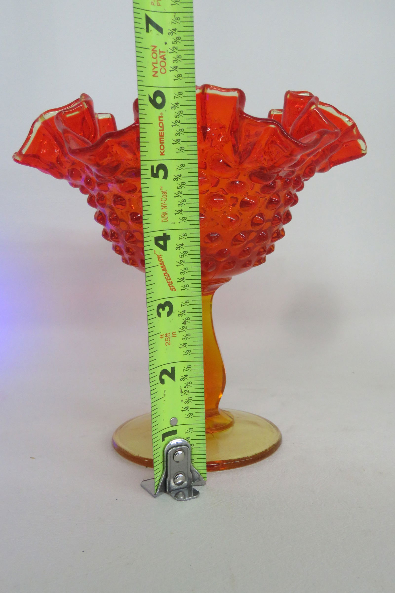 Fenton Amberina Hobnail Style Ruffled Pedestal Compote Candy Dish 4563b - 11