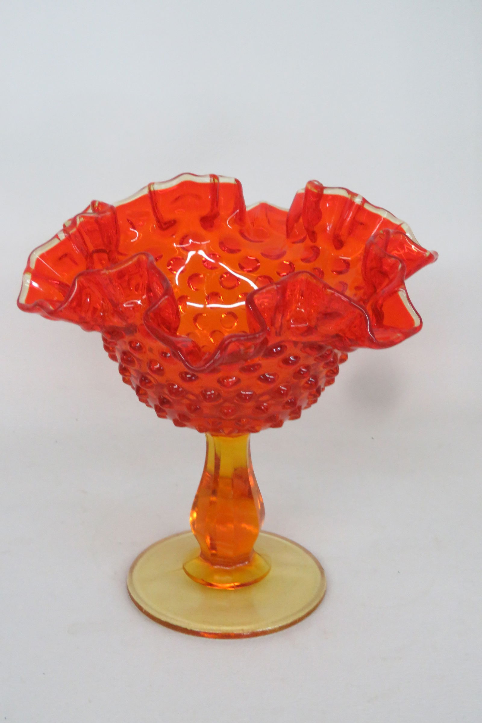 Fenton Amberina Hobnail Style Ruffled Pedestal Compote Candy Dish 4563b - 3