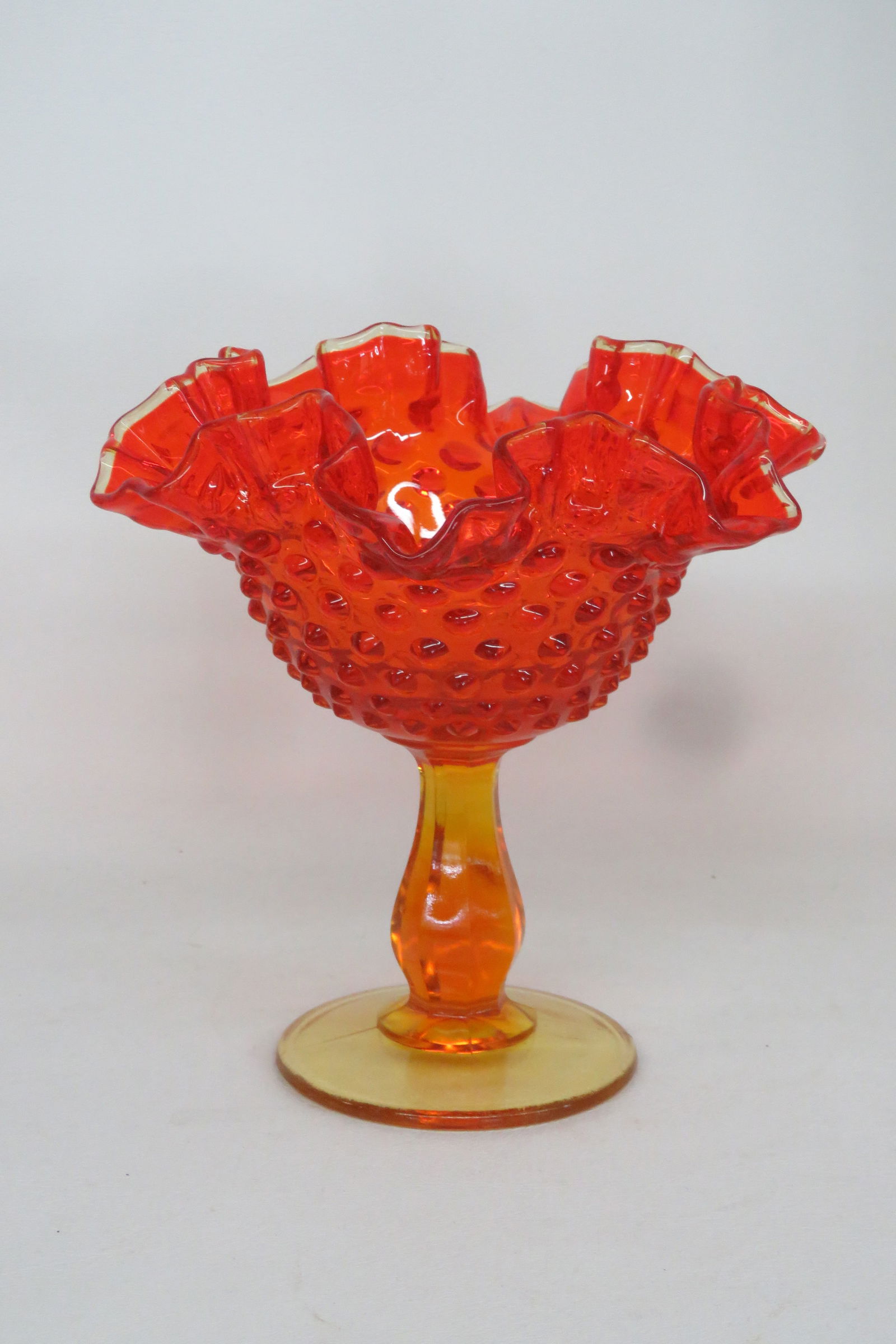 Fenton Amberina Hobnail Style Ruffled Pedestal Compote Candy Dish 4563b - 4