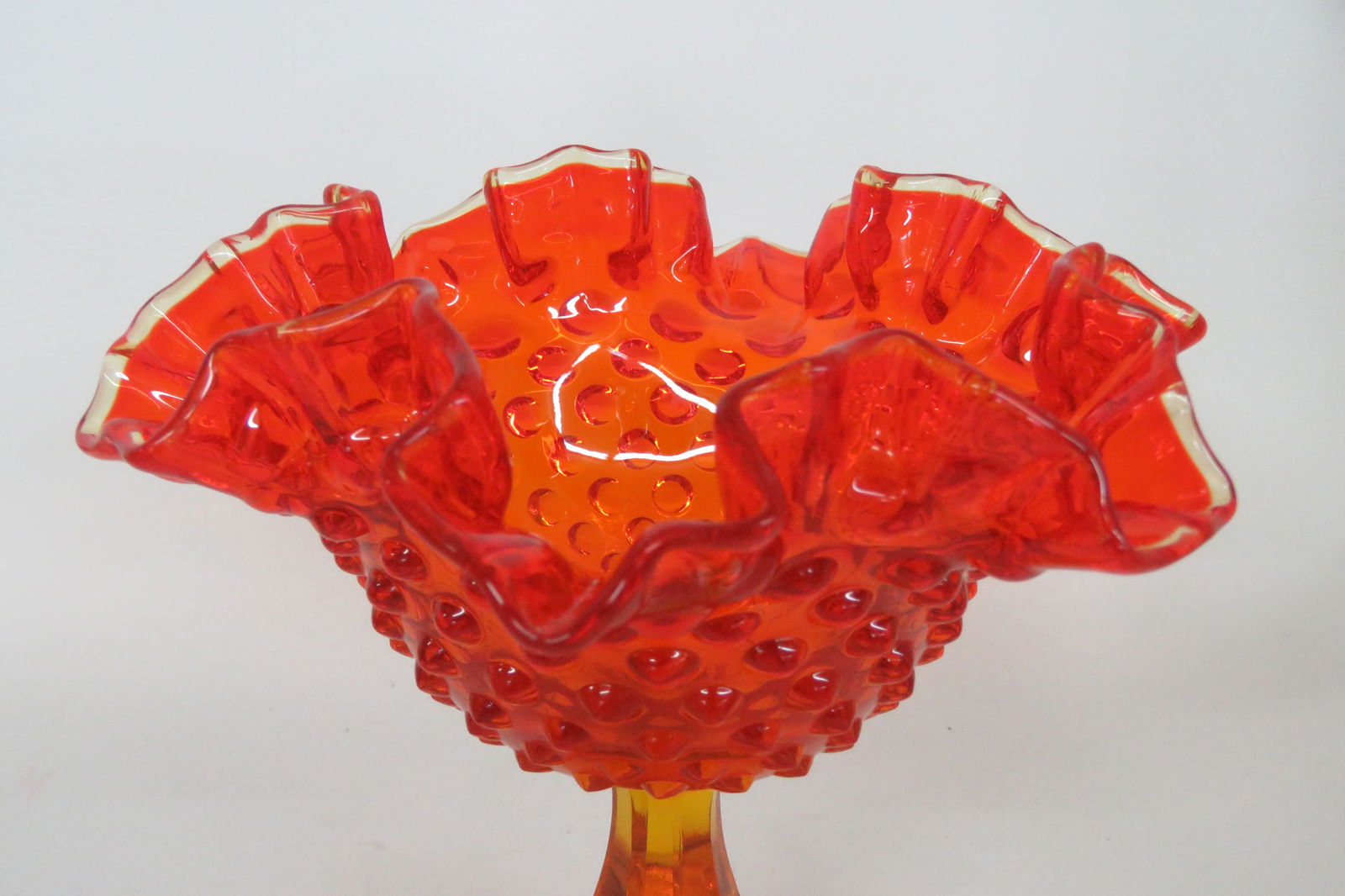 Fenton Amberina Hobnail Style Ruffled Pedestal Compote Candy Dish 4563b - 5