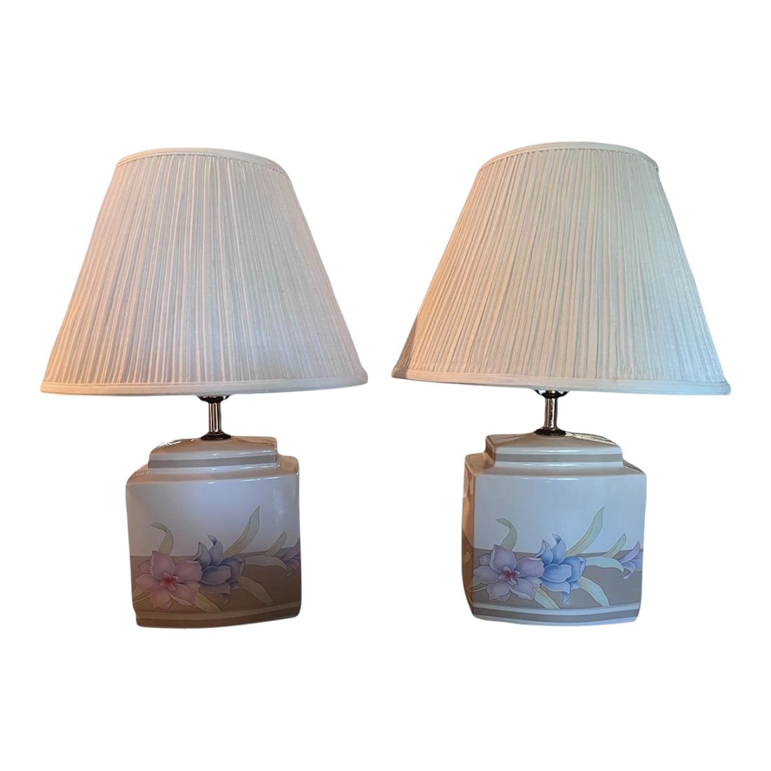 1970s Pair of Vintage Murray Feiss Hand - Painted Porcelain Table Lamps (1 of 12)