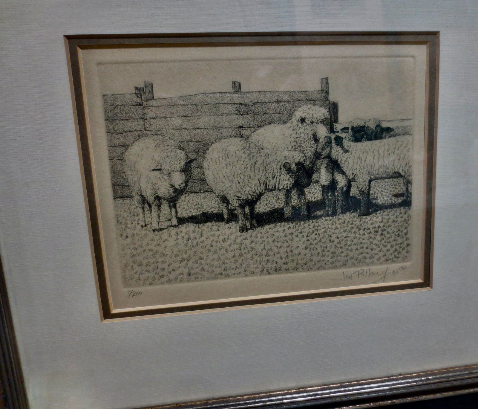 Sheep Etching by Jim Pollard Dated 81 - 5