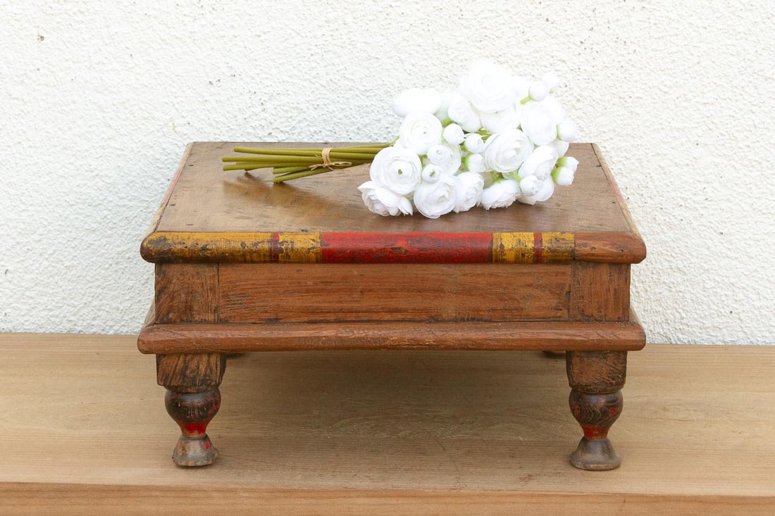 Vintage Indian Teak Bajot Table - 2