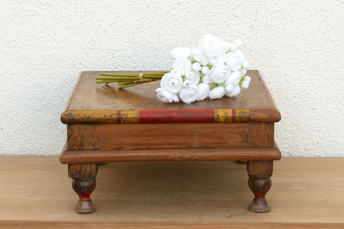 Vintage Indian Teak Bajot Table - 7