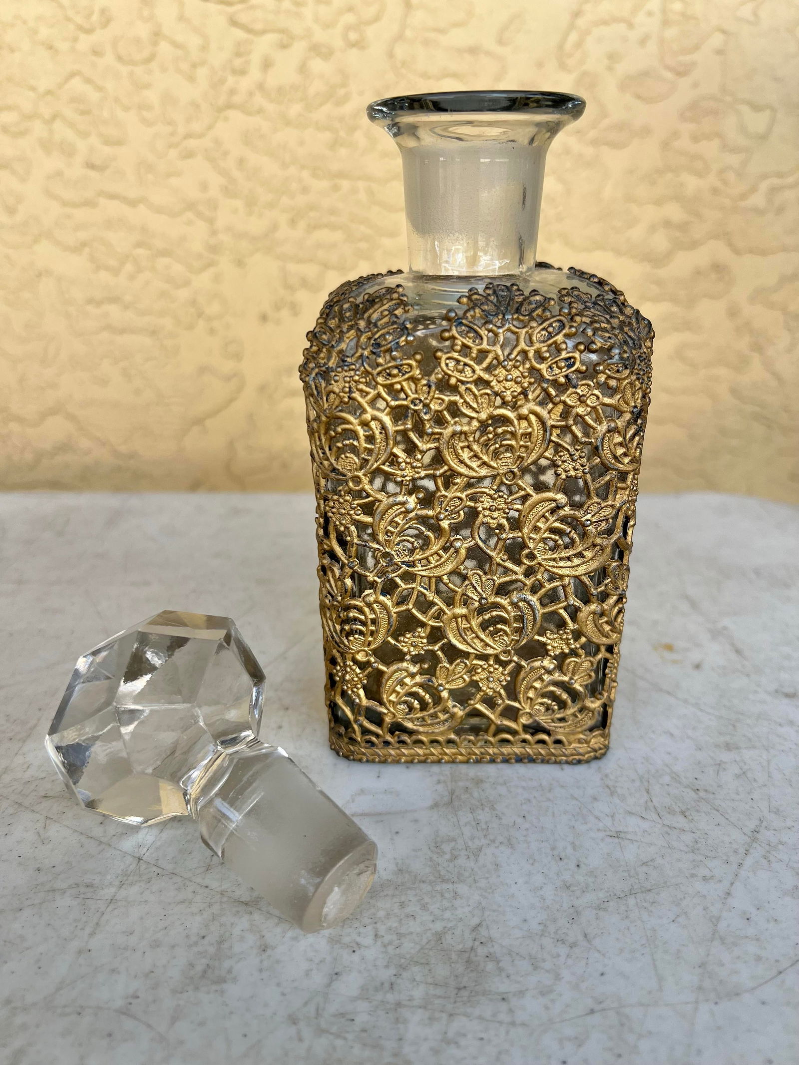 Antique Glass Decanter Ormolu Filigree Overlay - 2