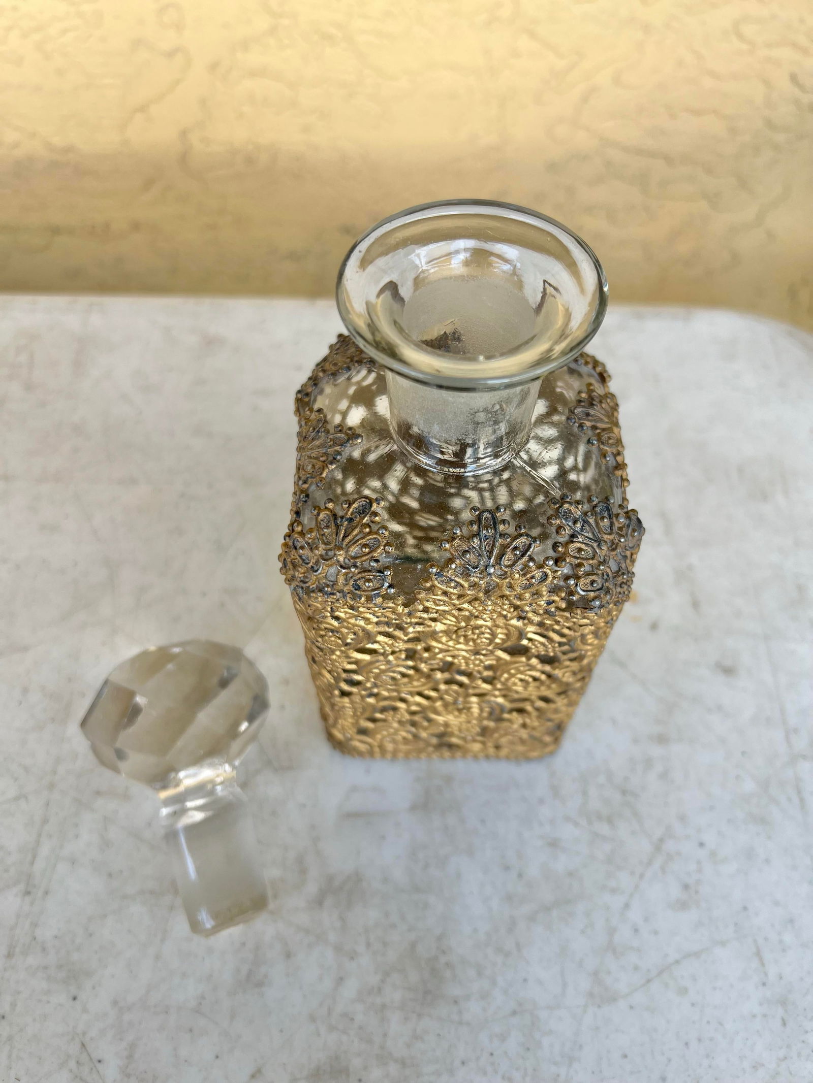 Antique Glass Decanter Ormolu Filigree Overlay - 3