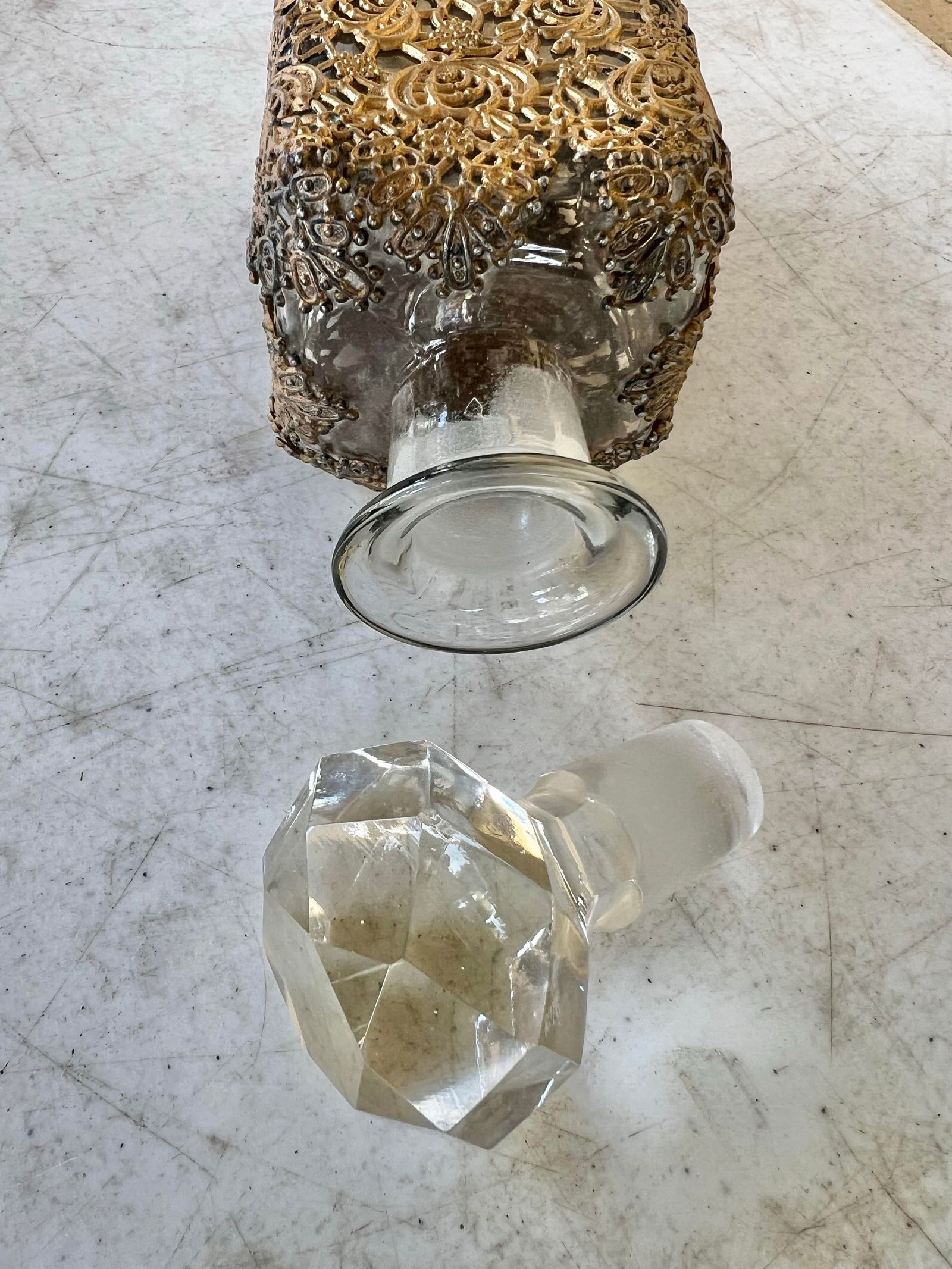 Antique Glass Decanter Ormolu Filigree Overlay - 4