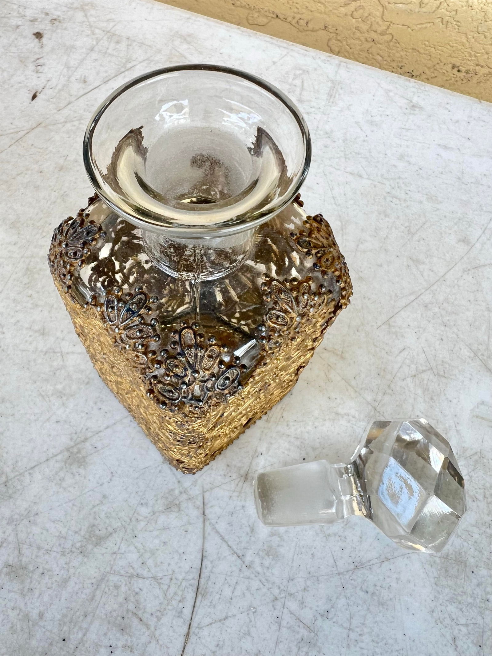 Antique Glass Decanter Ormolu Filigree Overlay - 5