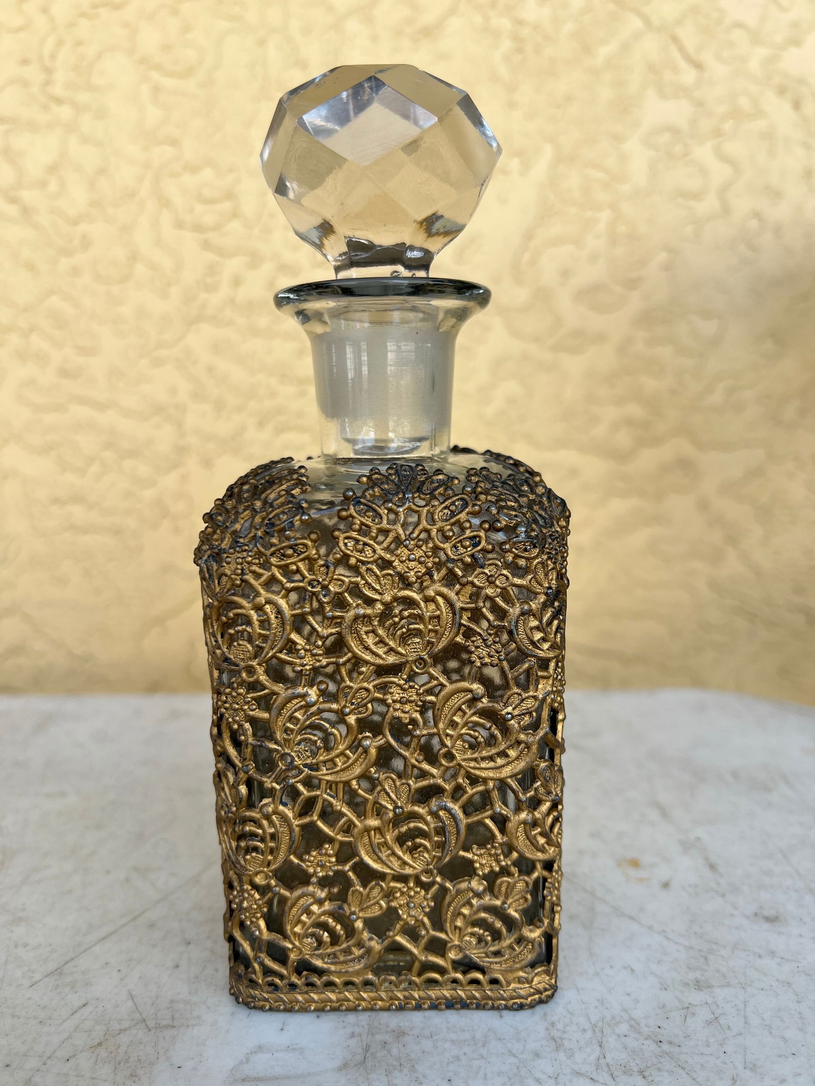 Antique Glass Decanter Ormolu Filigree Overlay - 7