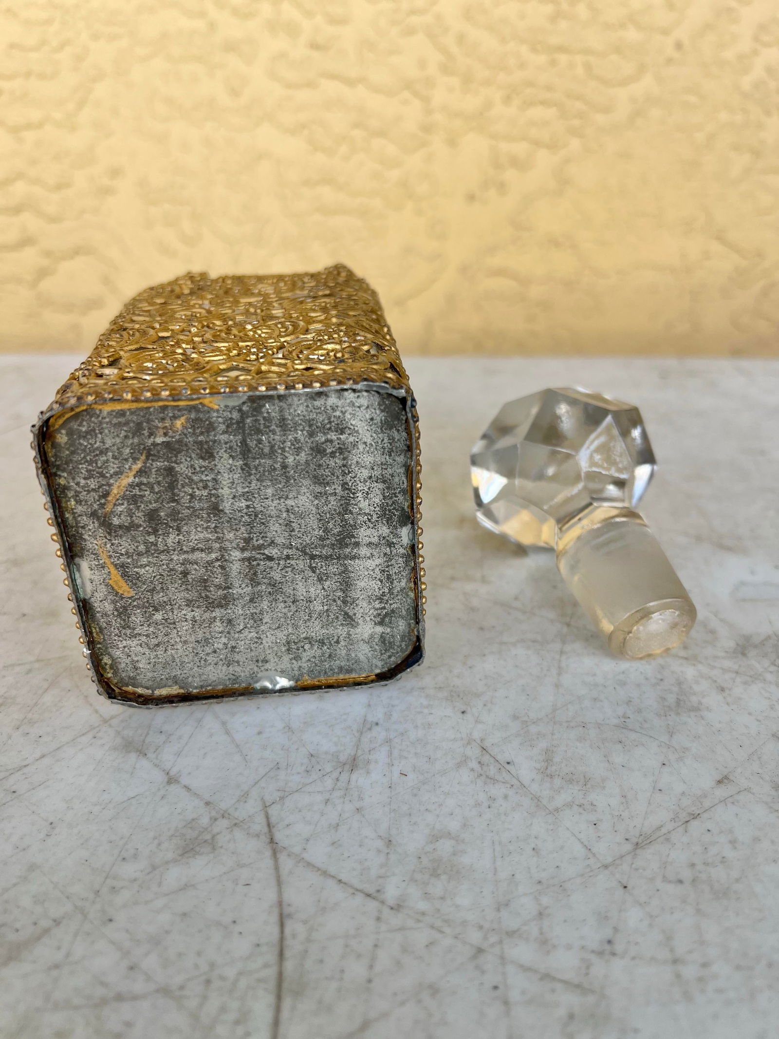 Antique Glass Decanter Ormolu Filigree Overlay - 8