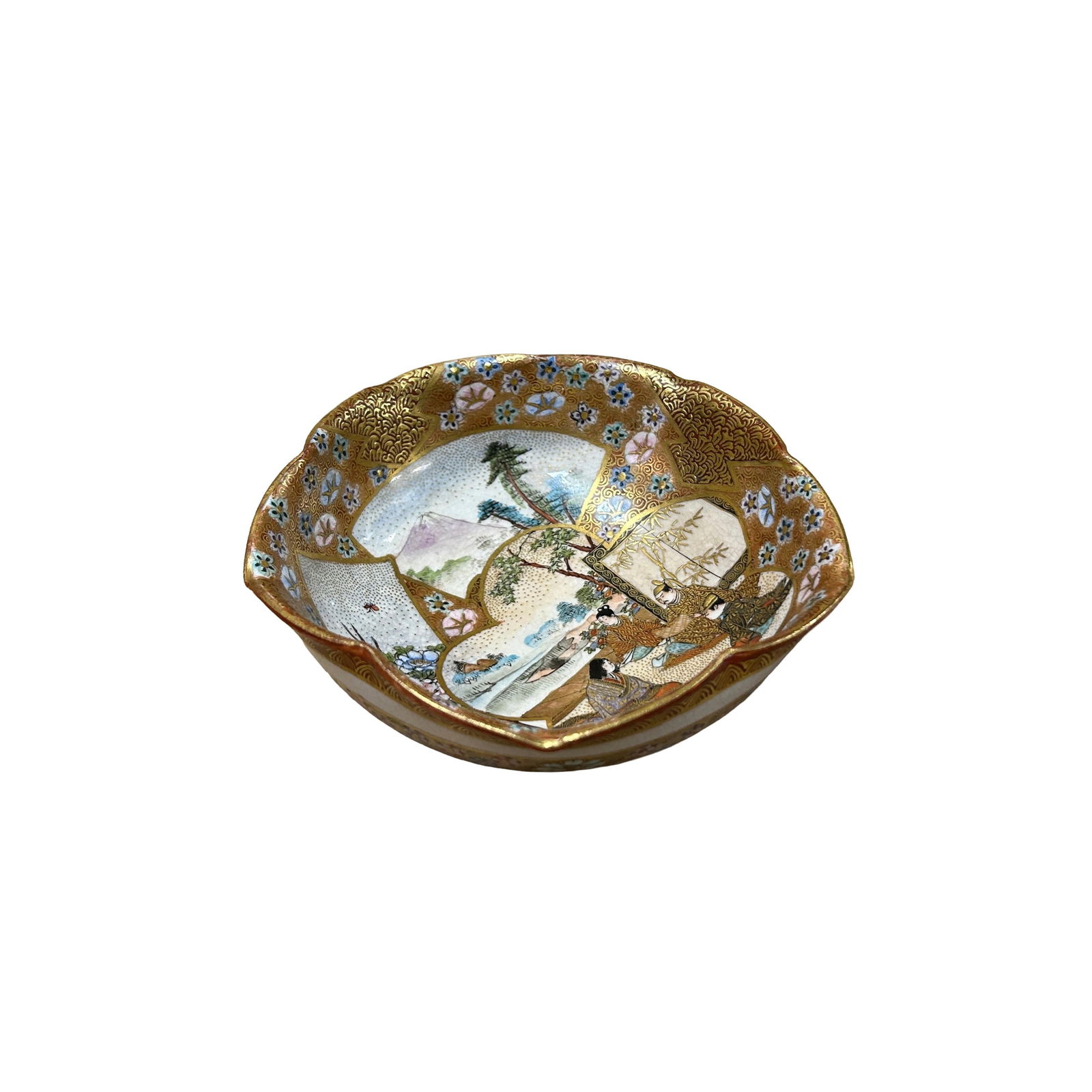 Oriental Flower Star Shape Porcelain Plates Golden Scenery Graphic - 5