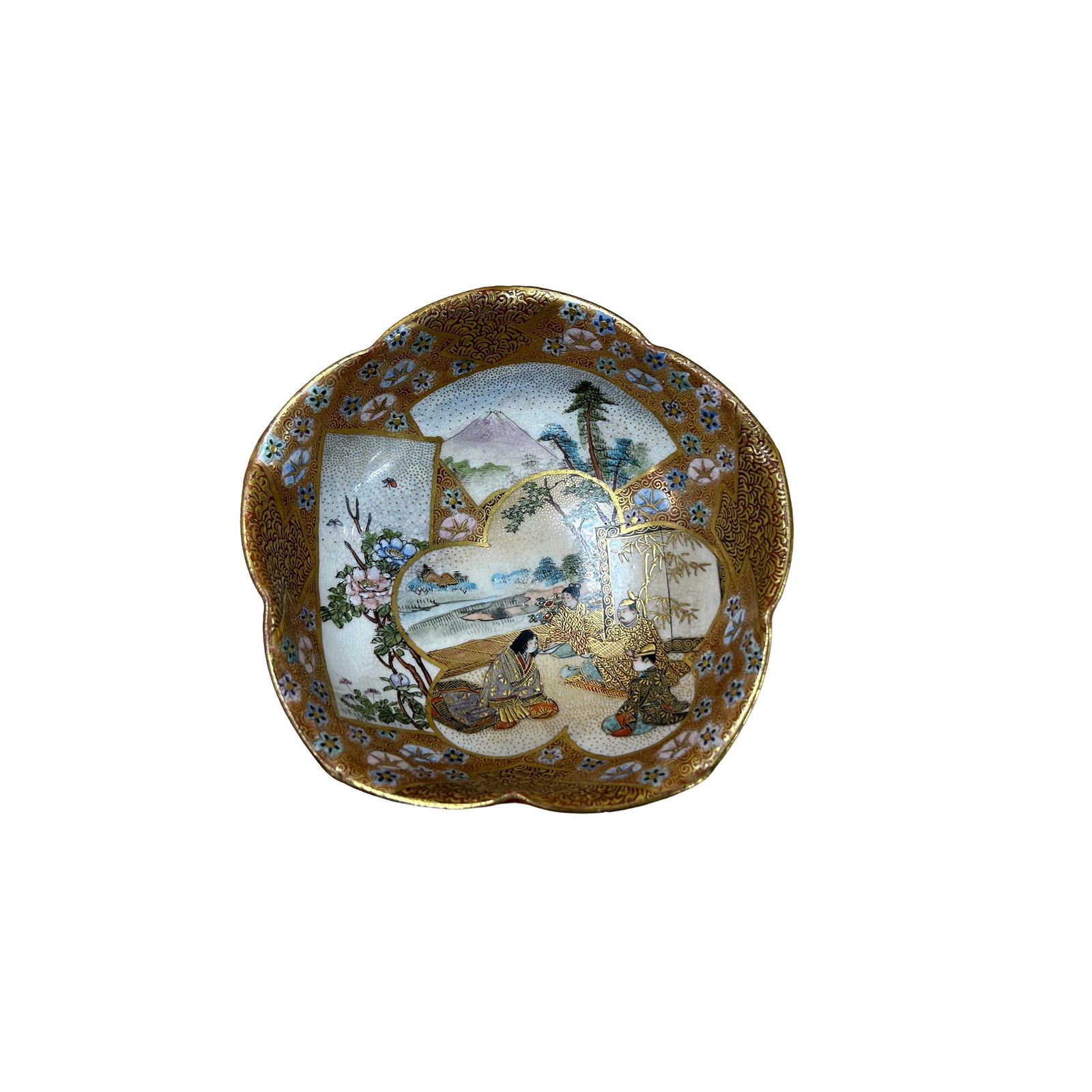 Oriental Flower Star Shape Porcelain Plates Golden Scenery Graphic - 6