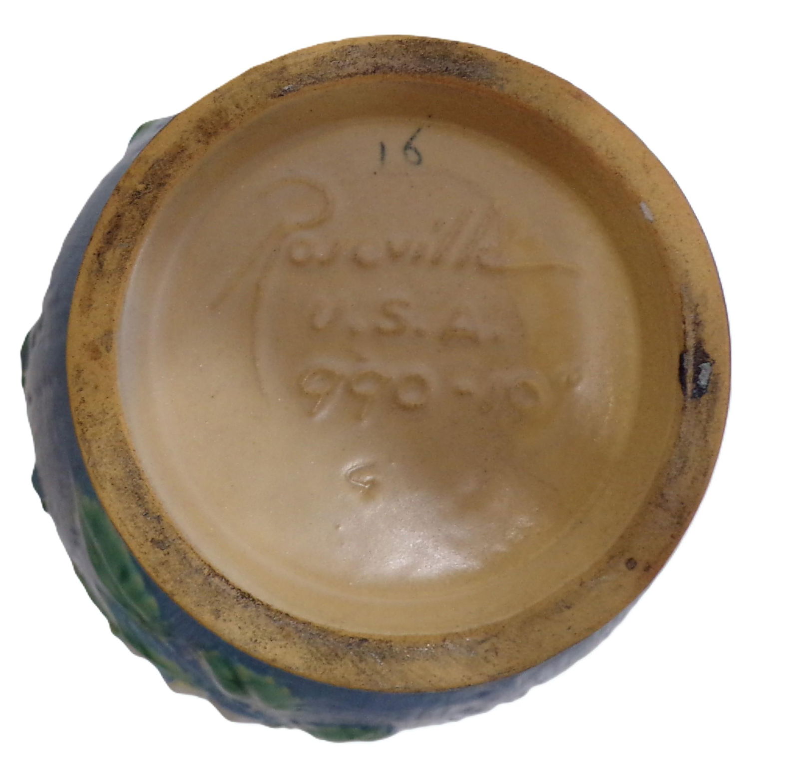 1940s Roseville Pottery Pitcher, Blue & White Flowers and Leaves - Large (10 Inches Tall) - 12