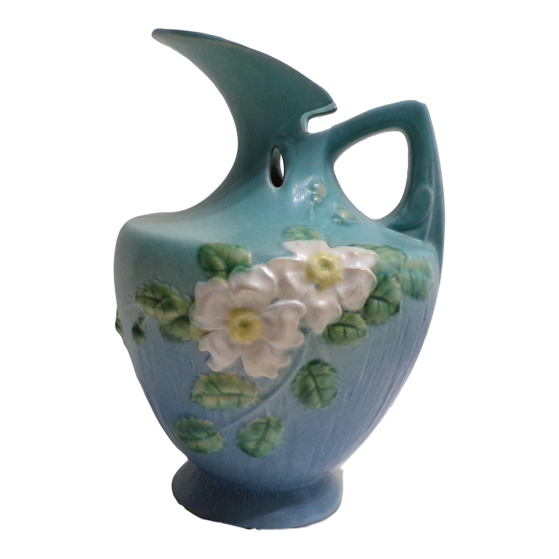 1940s Roseville Pottery Pitcher, Blue & White Flowers and Leaves - Large (10 Inches Tall) (1 of 12)