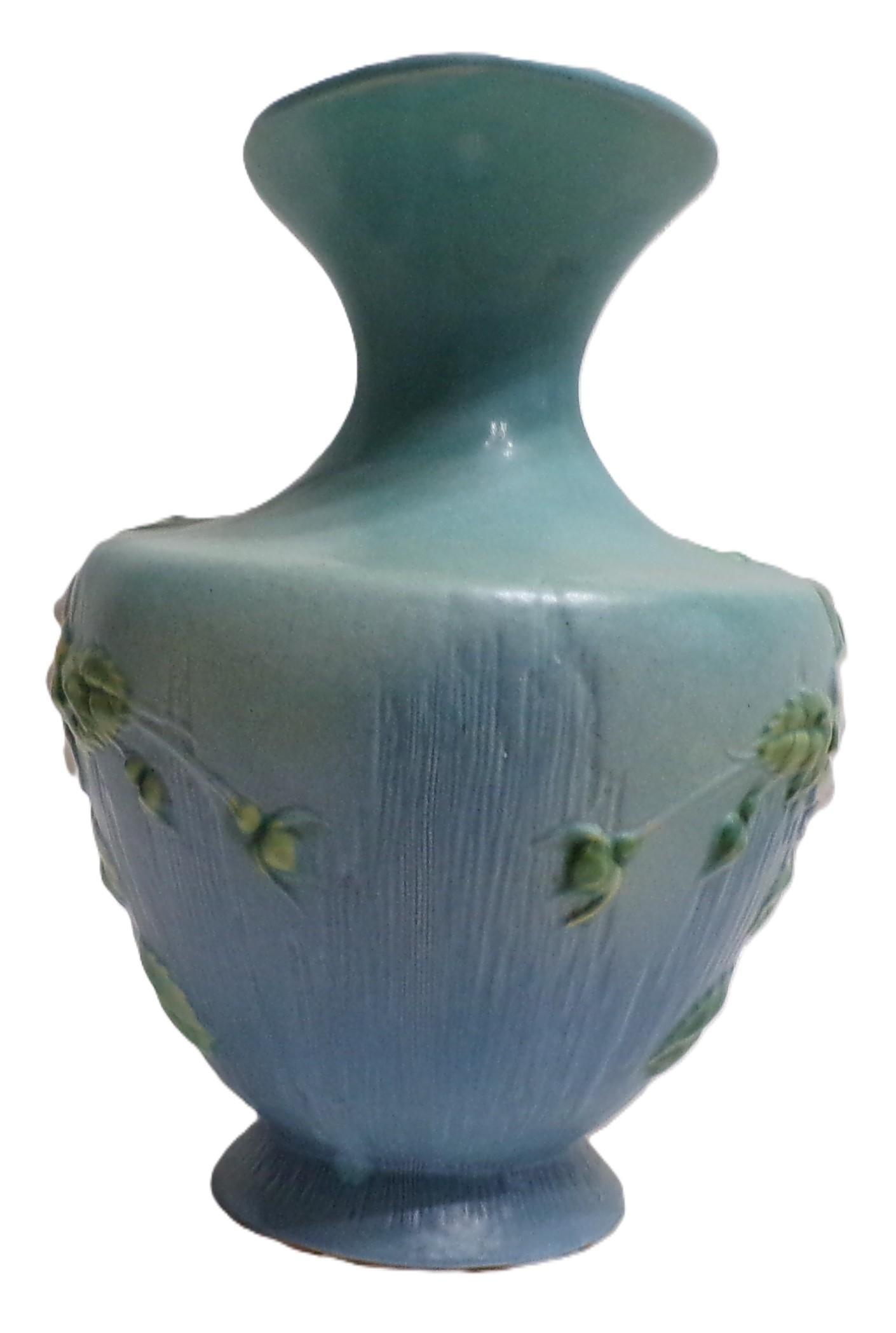 1940s Roseville Pottery Pitcher, Blue & White Flowers and Leaves - Large (10 Inches Tall) - 5