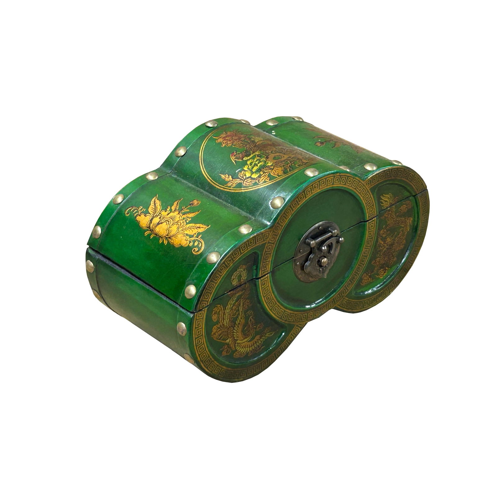 Oriental Bright Green Flower Bird Graphic Circles Shape Container Box - 2