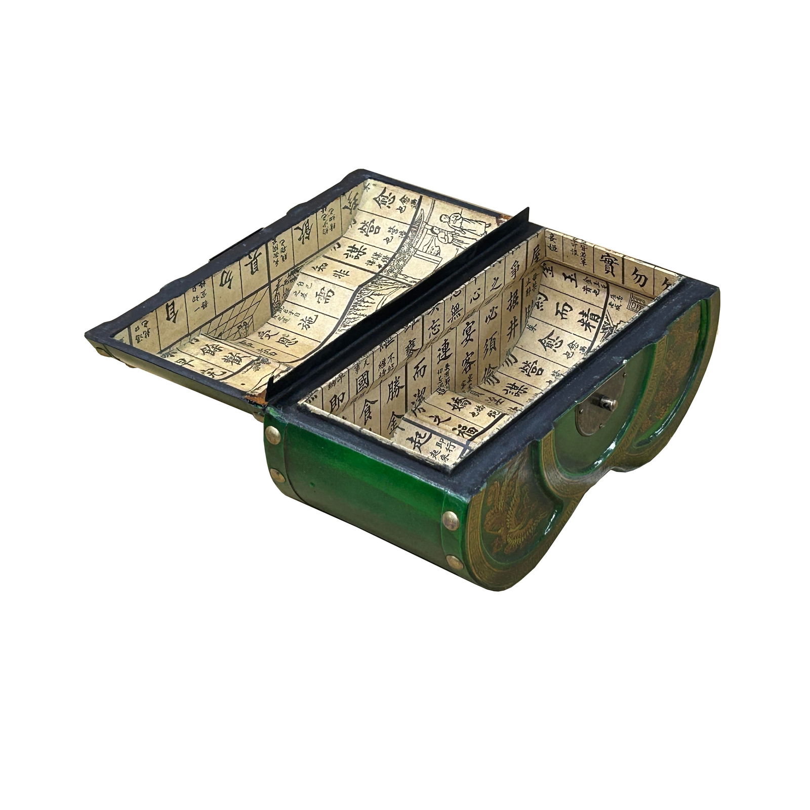 Oriental Bright Green Flower Bird Graphic Circles Shape Container Box - 7