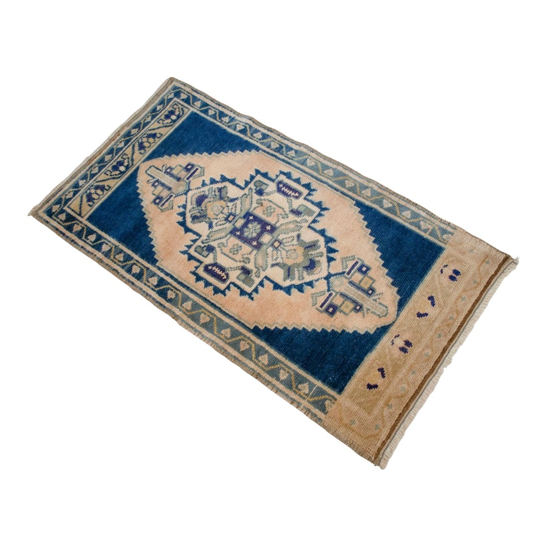 1970s Hand Knotted Turkish Rug, Door Mat, Entryway Rug, Bath Mat, Kitchen Decor, Small Rug - 22": Vintage Turkish Hand-Knotted Small Rug / Mat from Oushak, 1970, featuring warm apricot-sand tones and authentic village craftsmanship "” clean, ready to place, perfect for kitchen counters and i