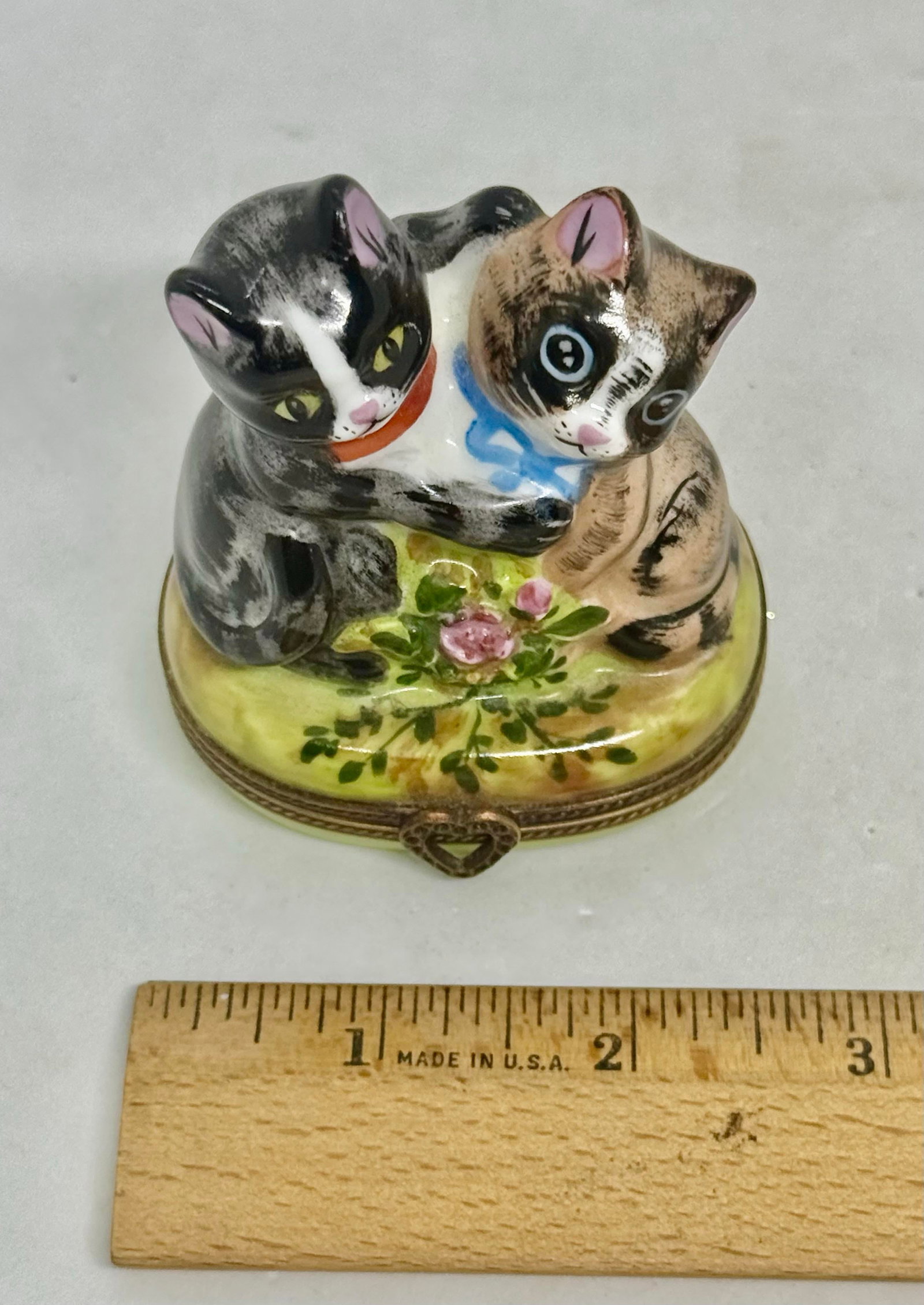 Vintage Limoges Porcelain Two Cats Hinged Trinket Box Hand-Painted by Rochaud - 12