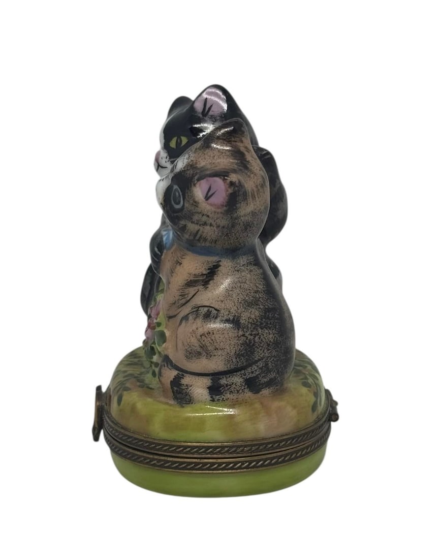 Vintage Limoges Porcelain Two Cats Hinged Trinket Box Hand-Painted by Rochaud - 3
