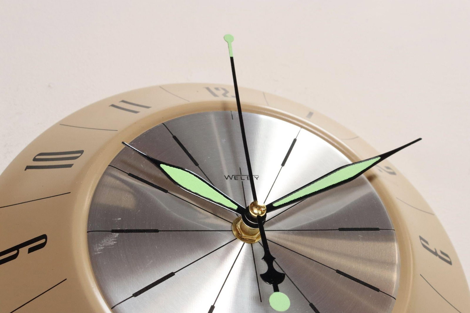 German Art Deco Beige Wall Clock With Black Numerals by Welby - 10