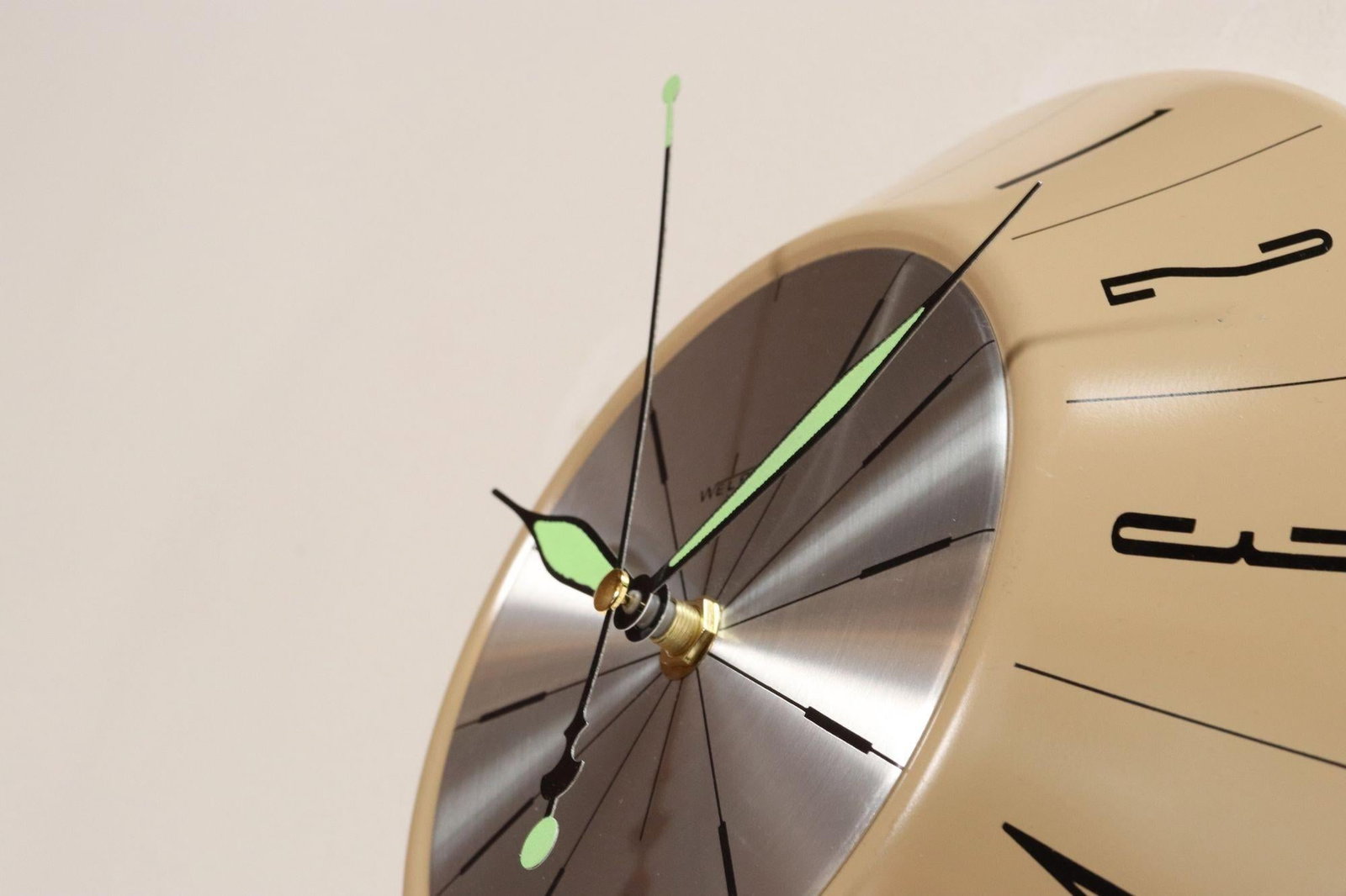 German Art Deco Beige Wall Clock With Black Numerals by Welby - 11