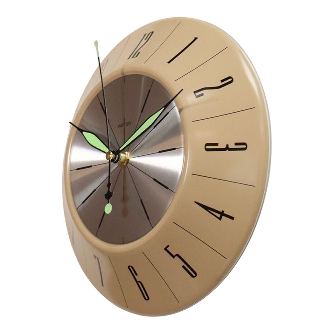 German Art Deco Beige Wall Clock With Black Numerals by Welby (1 of 11)