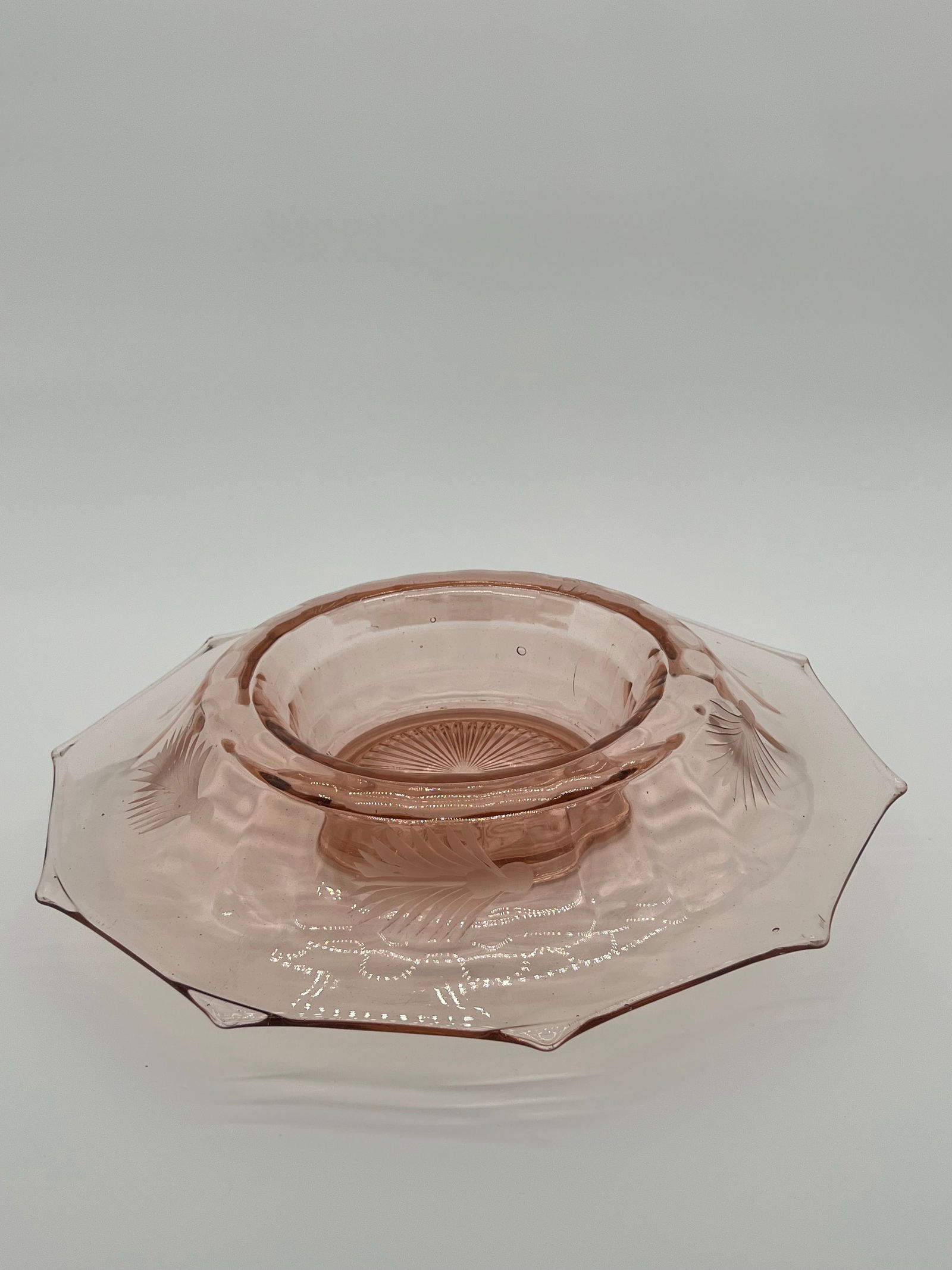 Antique Cambridge Pink Decagon 10 Sided Rolled Edge 14" Centerpiece Bowl - 2
