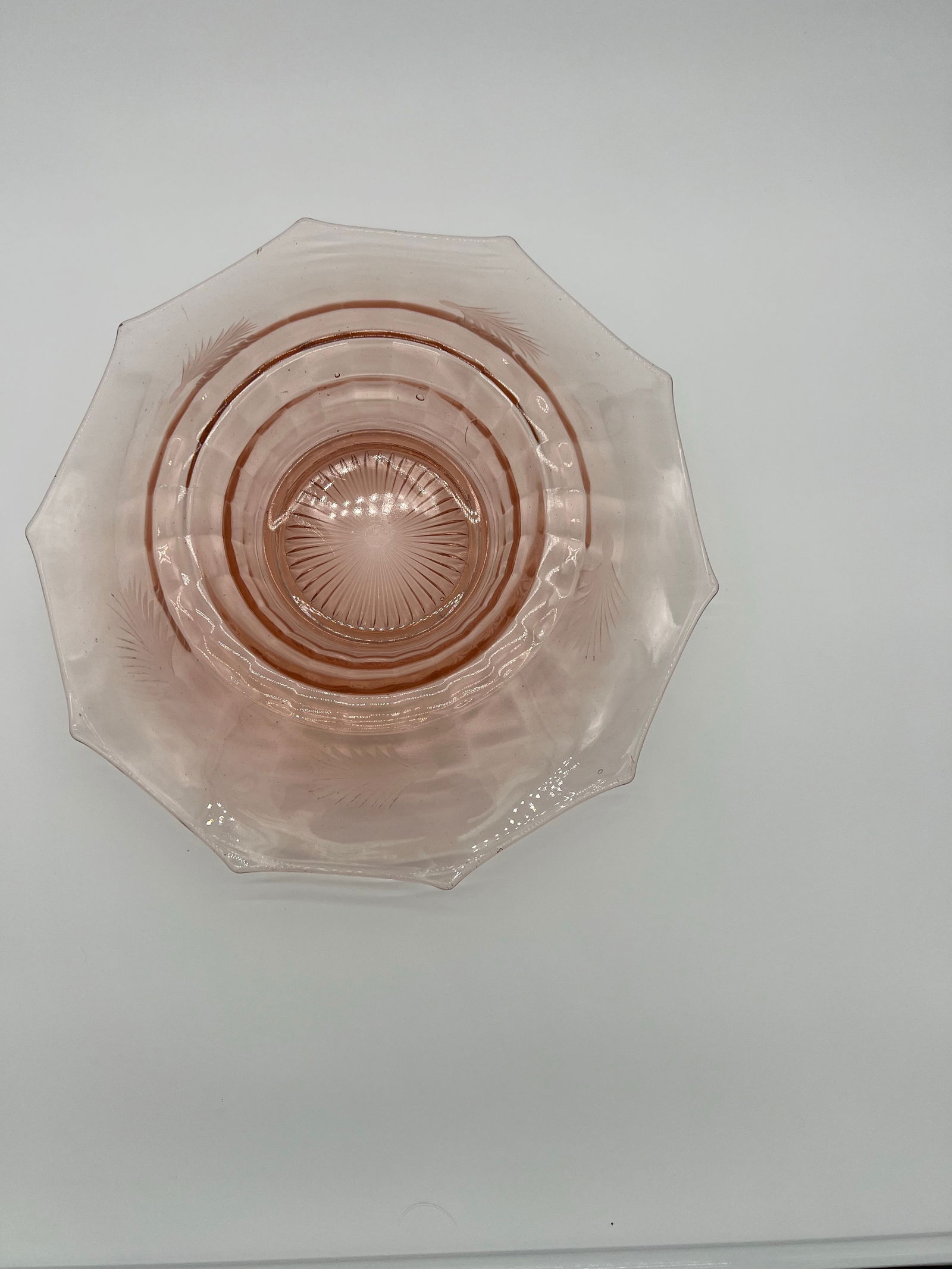 Antique Cambridge Pink Decagon 10 Sided Rolled Edge 14" Centerpiece Bowl - 4