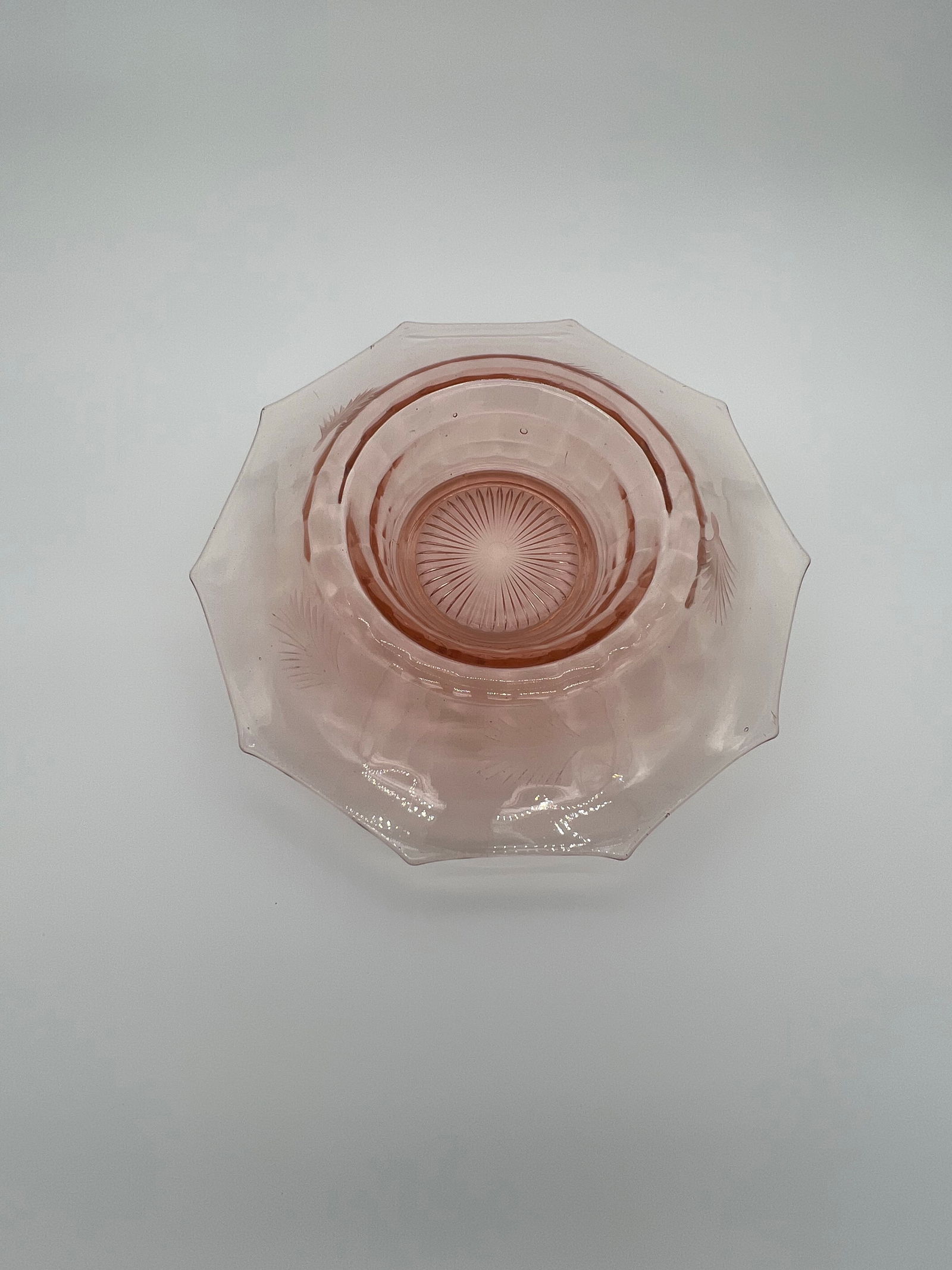 Antique Cambridge Pink Decagon 10 Sided Rolled Edge 14" Centerpiece Bowl - 6