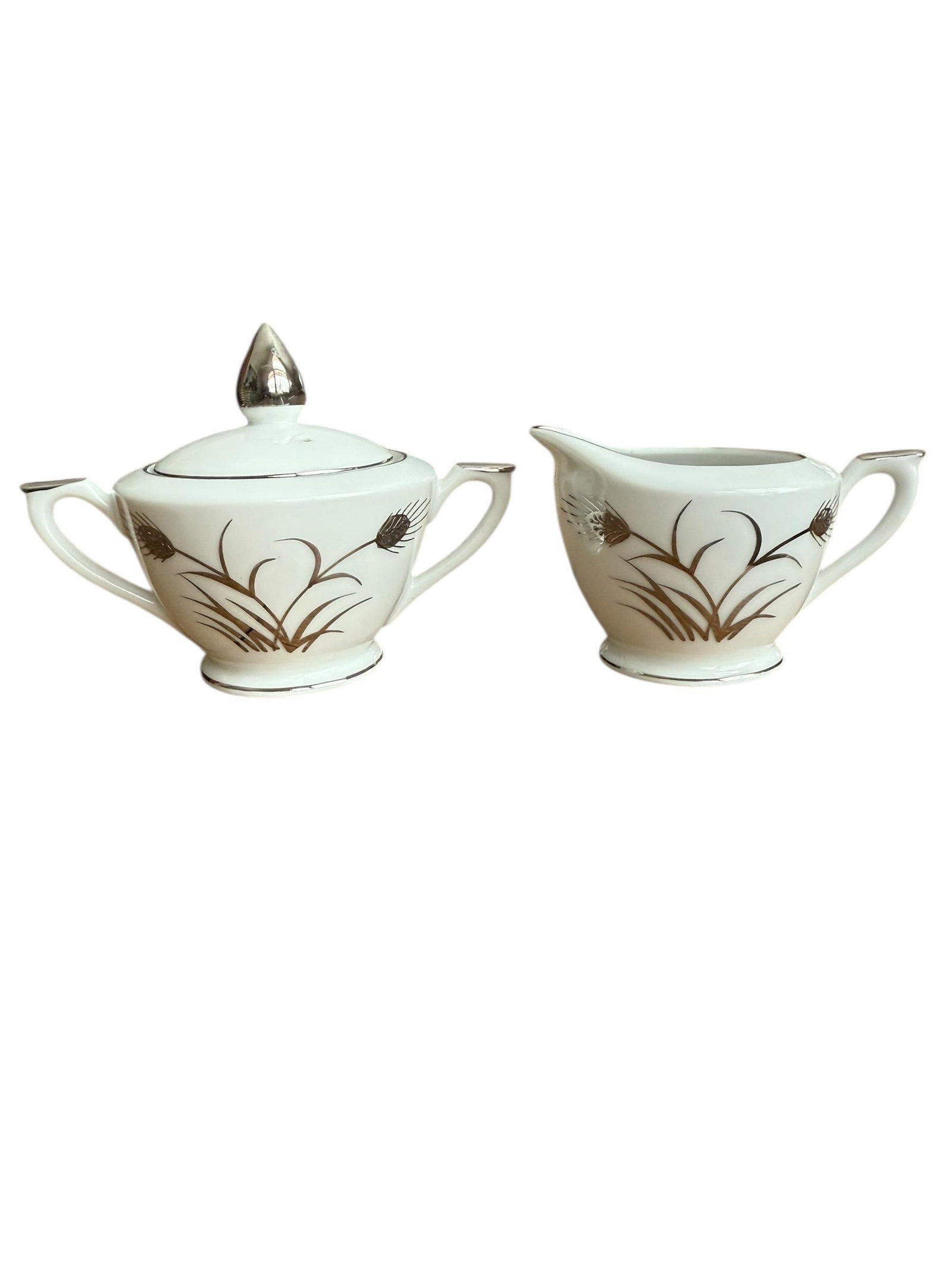 Mid 20th Century Lefton Platinum Wheat Hand Painted Demitasse Tea Coffee Sugar Creamer Set of 13 - 10