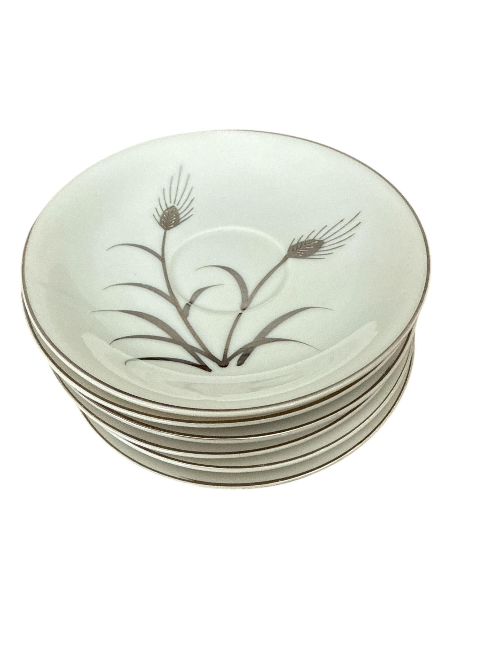 Mid 20th Century Lefton Platinum Wheat Hand Painted Demitasse Tea Coffee Sugar Creamer Set of 13 - 5