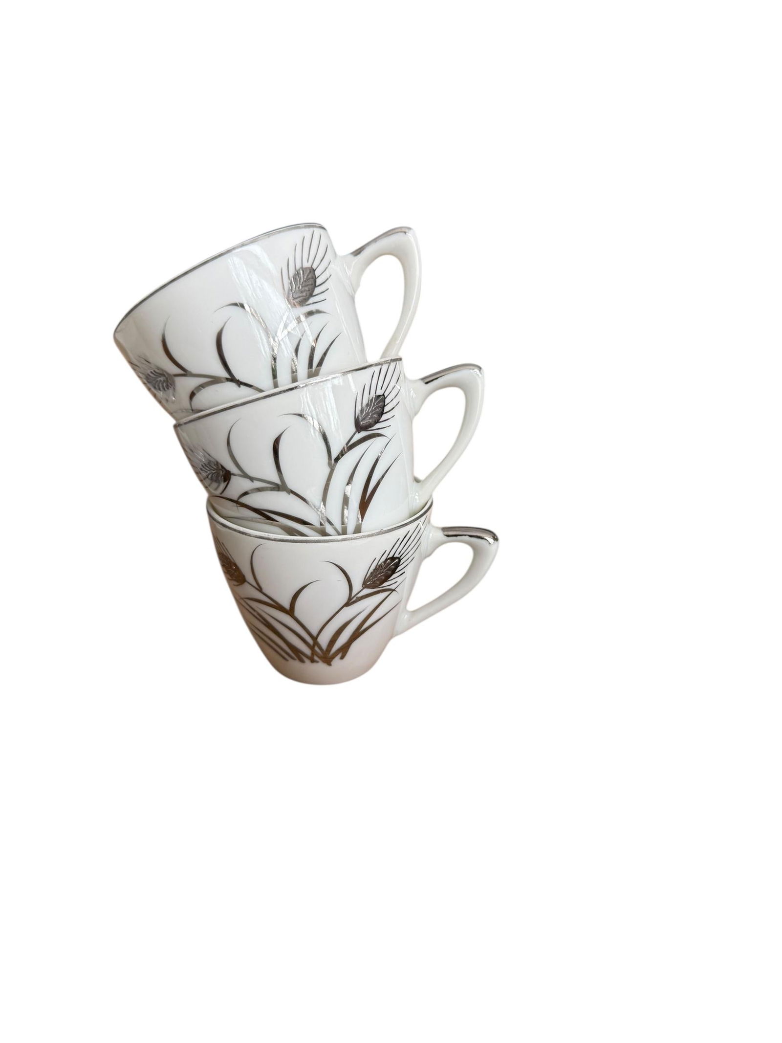 Mid 20th Century Lefton Platinum Wheat Hand Painted Demitasse Tea Coffee Sugar Creamer Set of 13 - 6