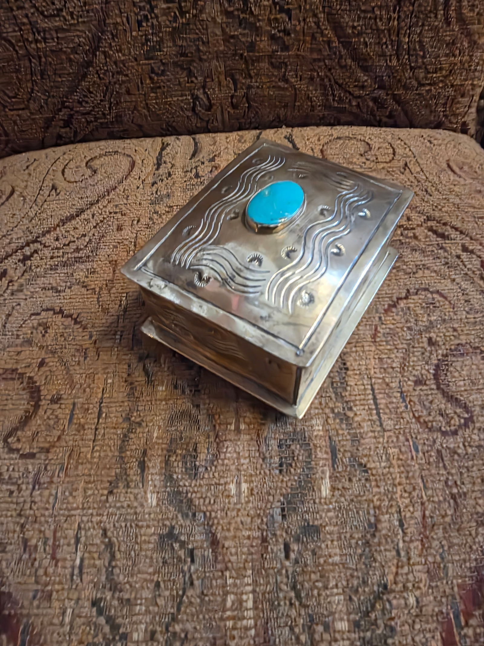 J. Alexander Turquoise and Stamped Silver Western Style Jewel Box - 3