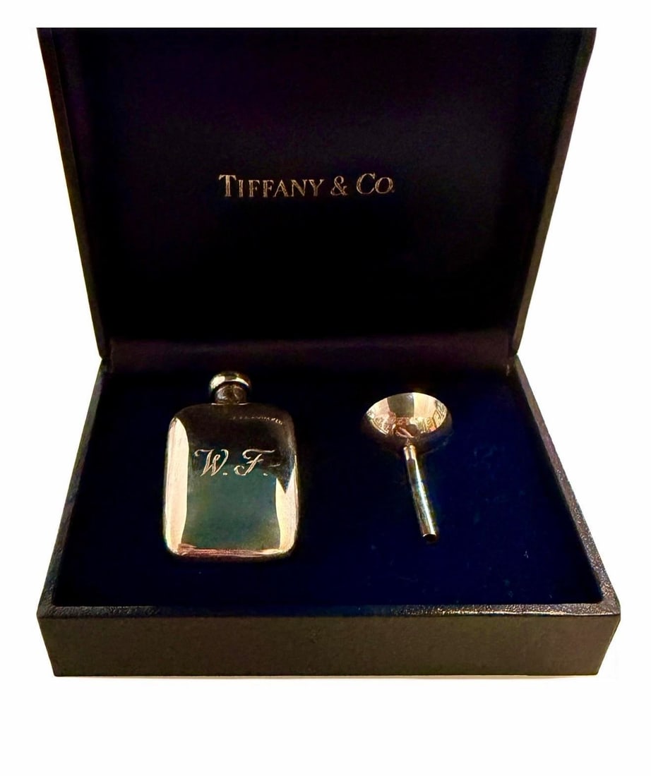 Tiffany & Co. Miniature Sterling Silver Traveling Perfume Flask and Funnel Set, Monogrammed W. F. - 12