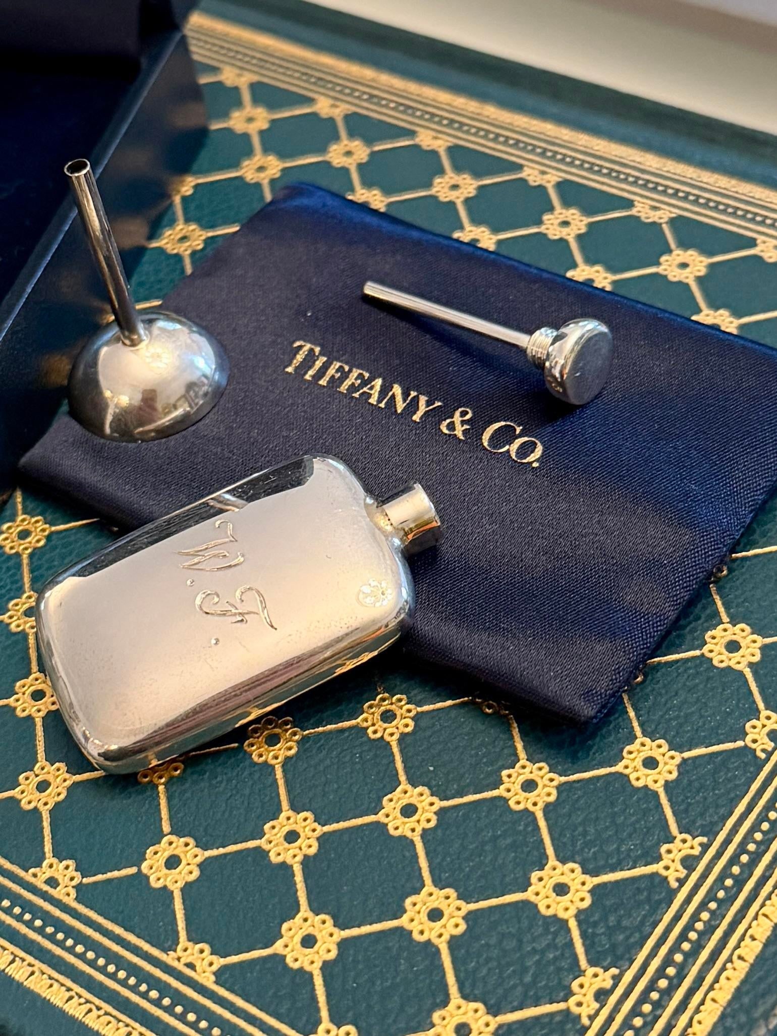 Tiffany & Co. Miniature Sterling Silver Traveling Perfume Flask and Funnel Set, Monogrammed W. F. - 3