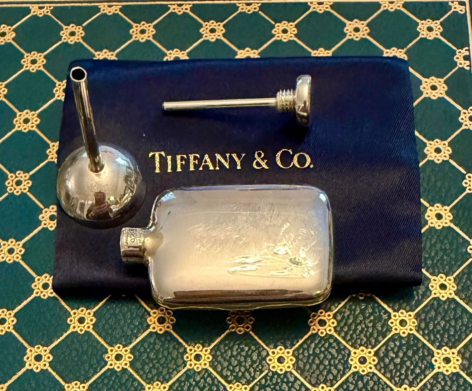 Tiffany & Co. Miniature Sterling Silver Traveling Perfume Flask and Funnel Set, Monogrammed W. F. - 4