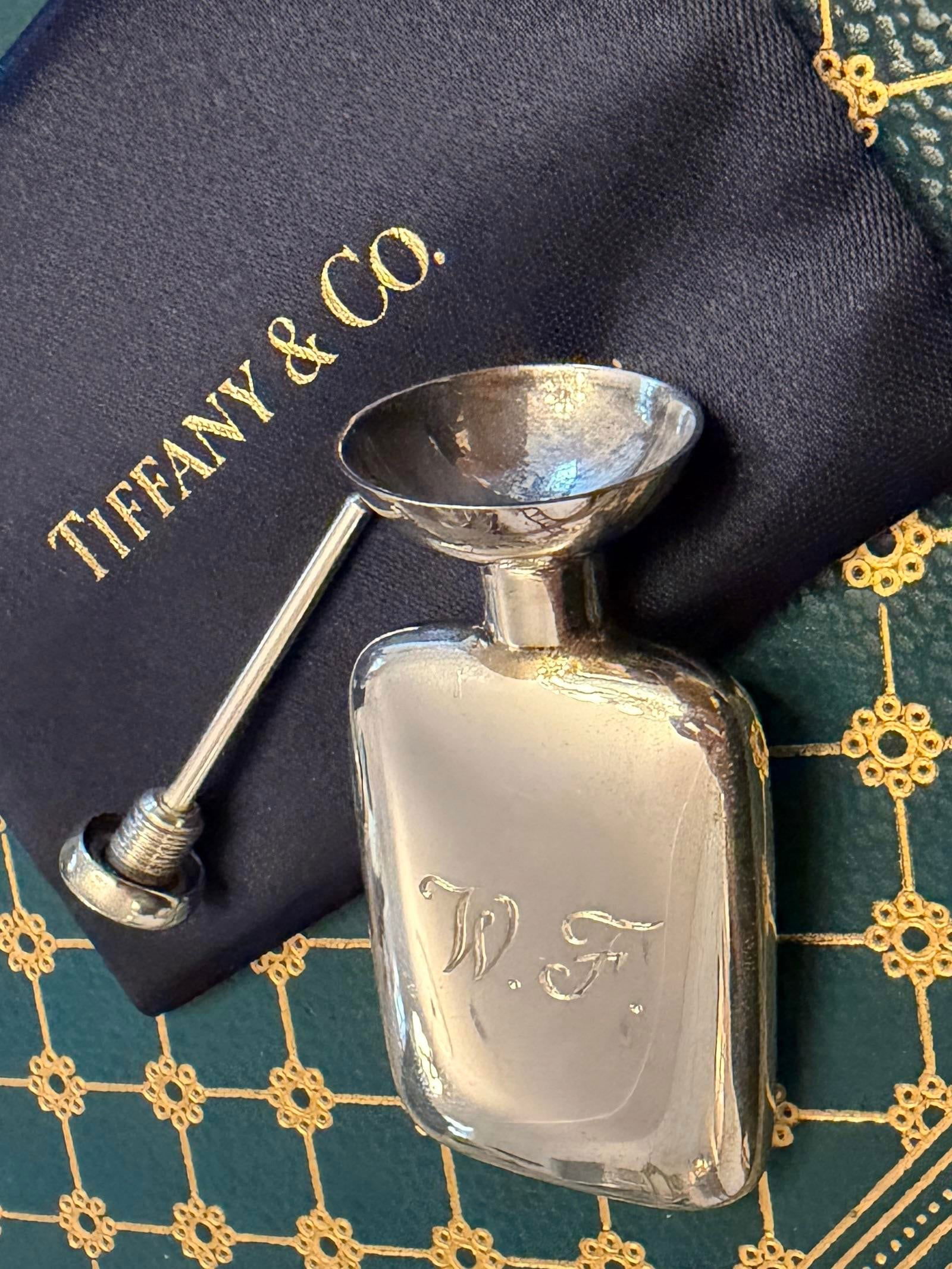 Tiffany & Co. Miniature Sterling Silver Traveling Perfume Flask and Funnel Set, Monogrammed W. F. - 9