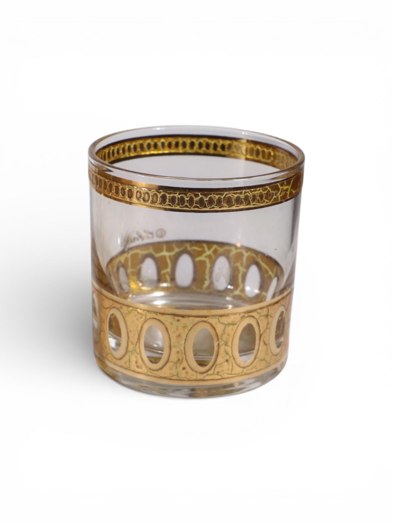 Set of Six Antigua Gold Decorated Old Fashioned Glasses by Culver 1960's - 5