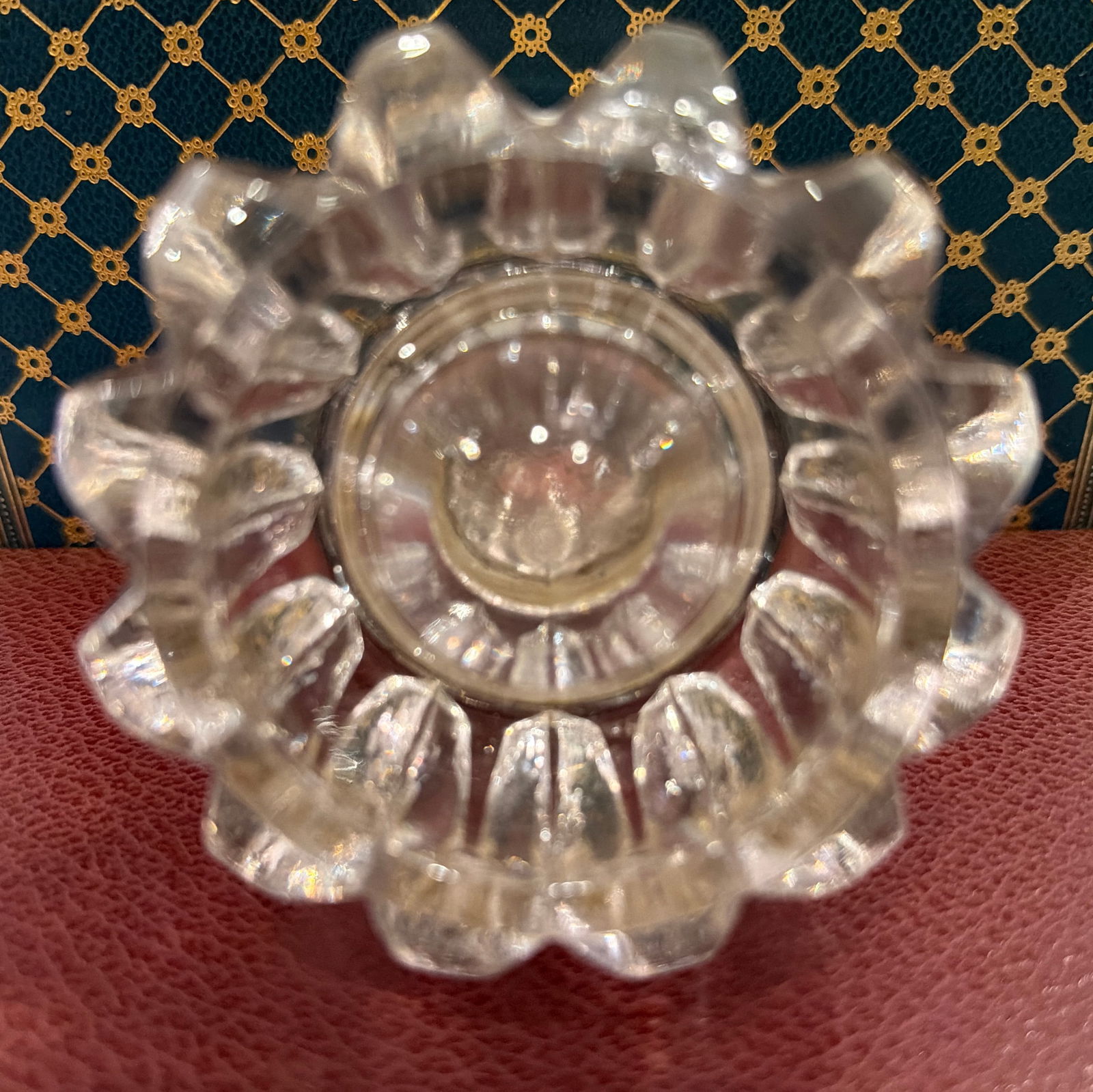 Early Vintage Art Deco Glass and Silver Plate Inkwell With Scalloped Edge and Hinged Lid, England - 12