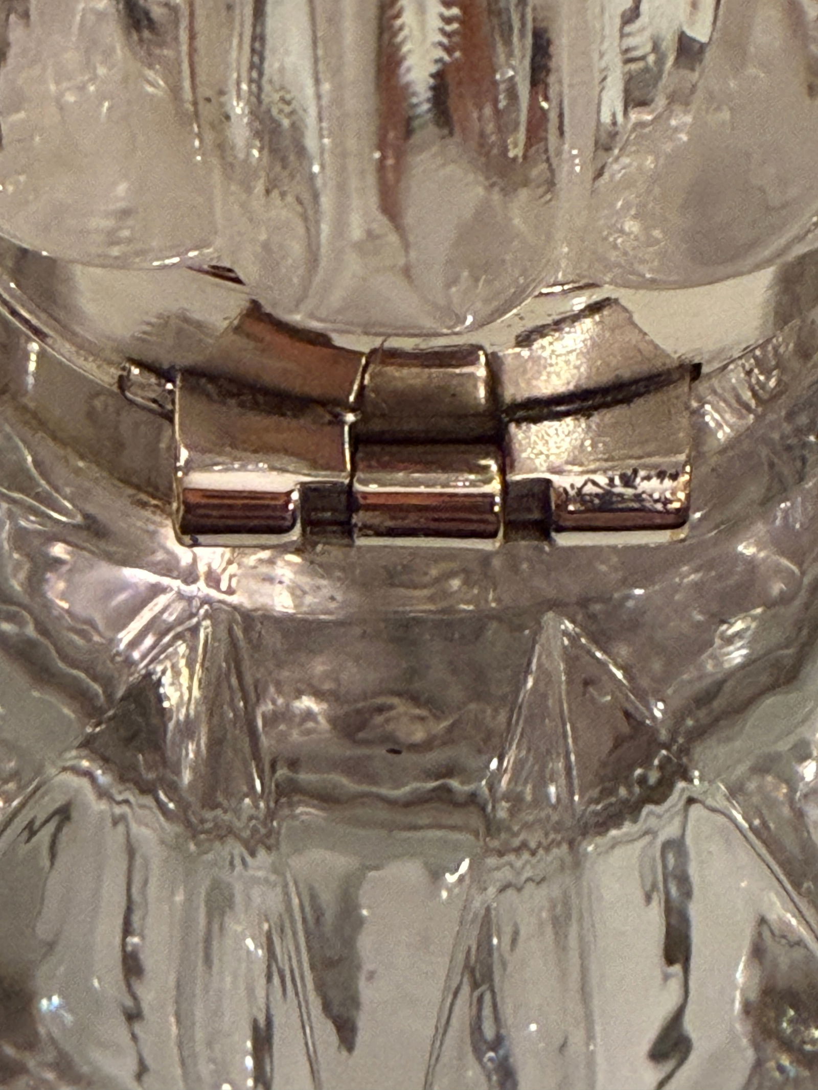 Early Vintage Art Deco Glass and Silver Plate Inkwell With Scalloped Edge and Hinged Lid, England - 7