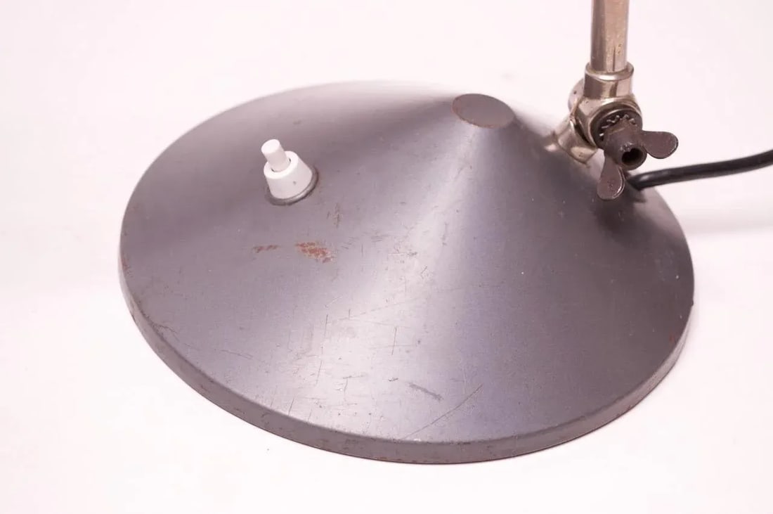 Dutch Chrome and Painted Gray Metal Task Lamp with Oversized Shade by Hala - 11