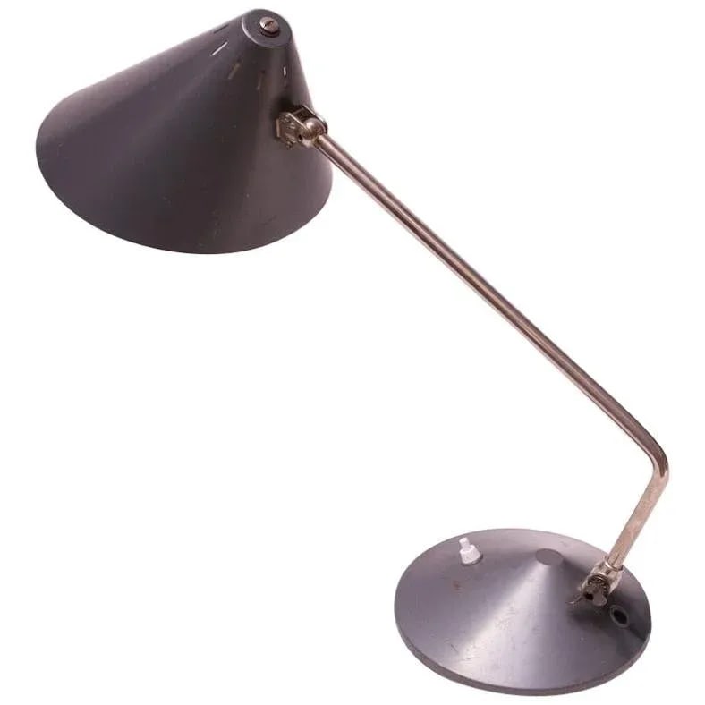 Dutch Chrome and Painted Gray Metal Task Lamp with Oversized Shade by Hala - 13